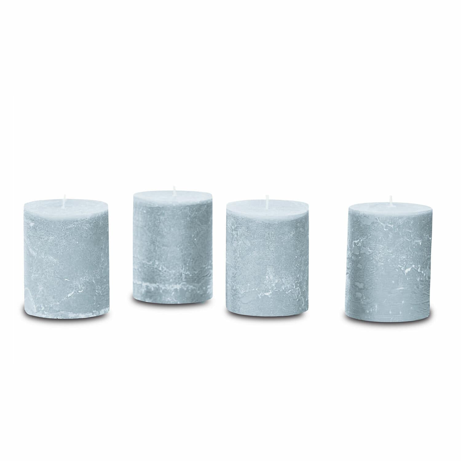 Set de 4 velas Virrans Conjunto de cuatro velas grises de cera con textura rústica para decoración interior