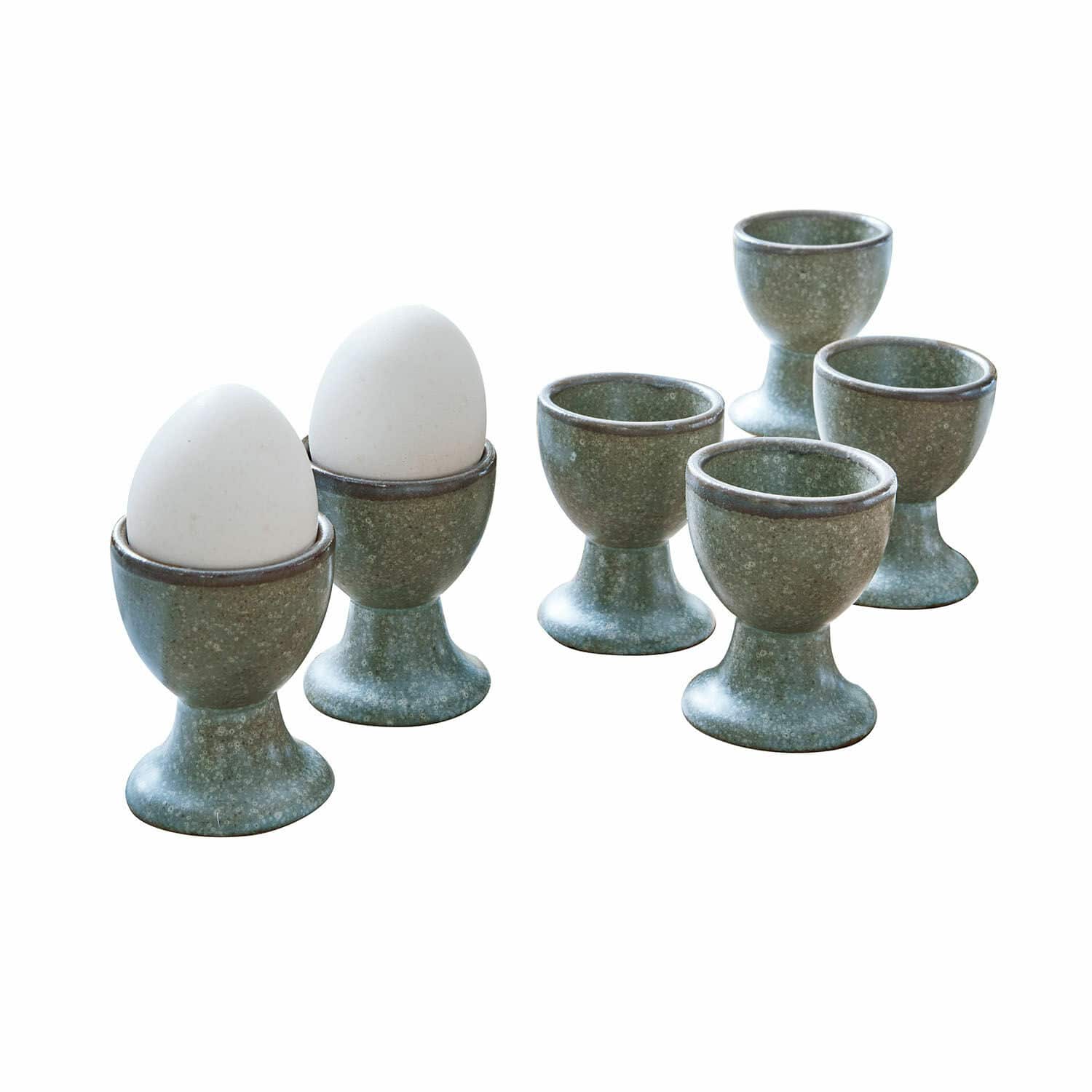 Set de 6 hueveras de cerámica Biarritz en turquesa y marrón para cocina