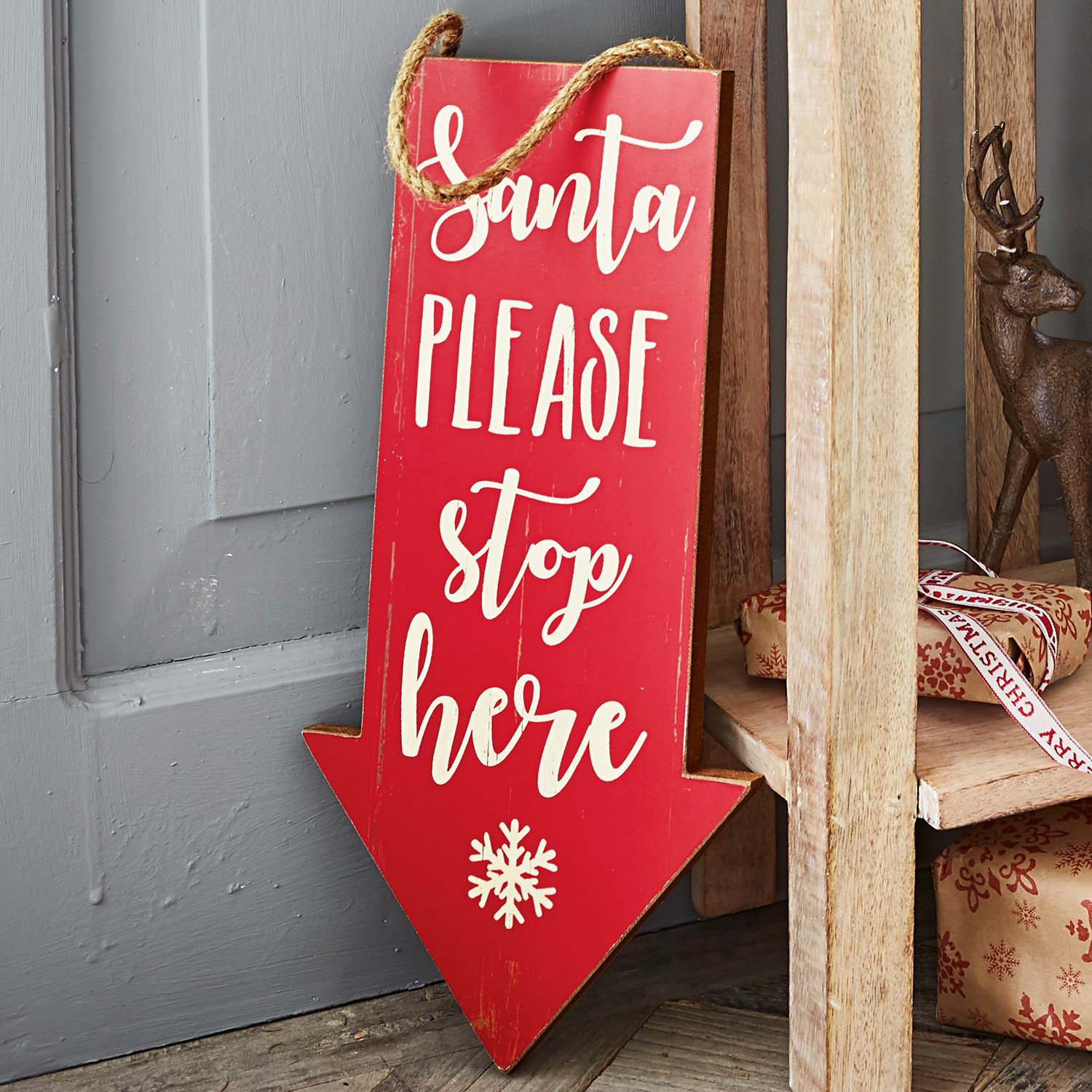 Tablero decorativo Saint Flecha de madera roja con texto navideño y cuerda para colgar, decoración de Navidad