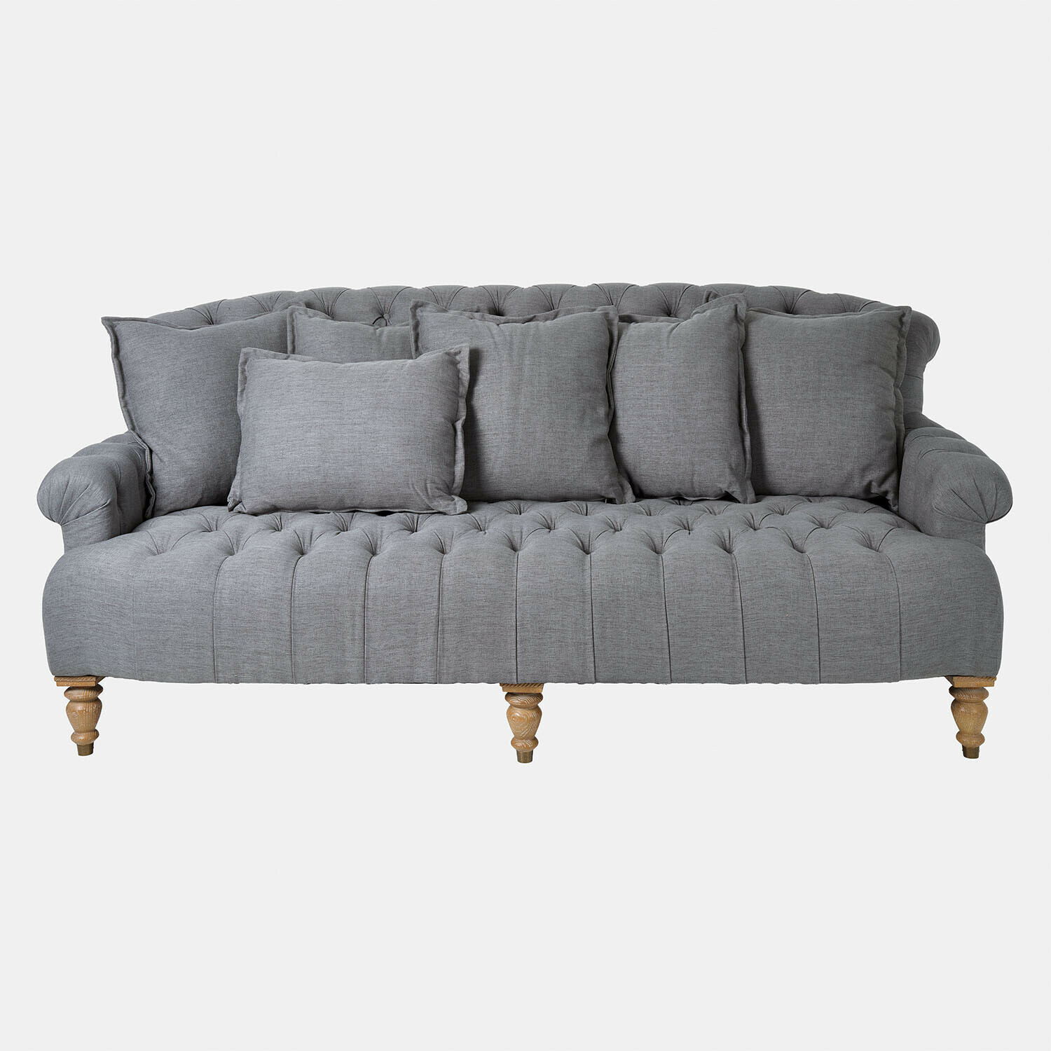 antracita Sofá Springfield Village gris tapizado con asiento capitoné y patas de madera, mueble elegante para salón