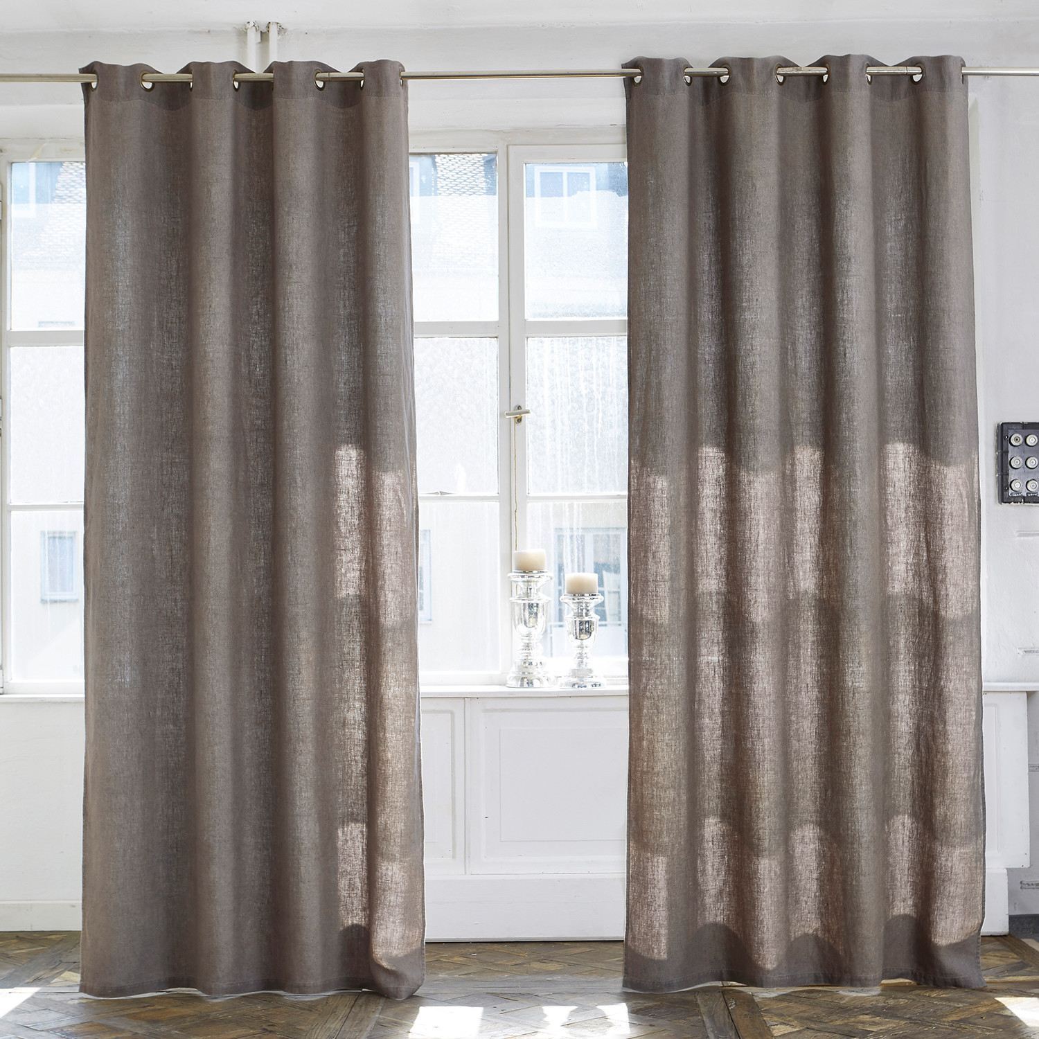 Cortina Salinas Cortinas marrones de lino con ojales, decoración natural para ventanas en salón moderno