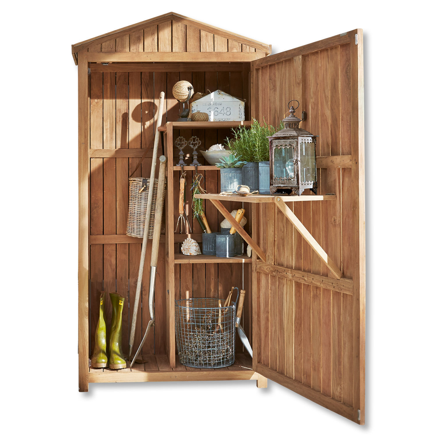 Armario de jardín Tomte Caseta de jardín de madera natural con estantes y herramientas de jardinería, almacenamiento práctico