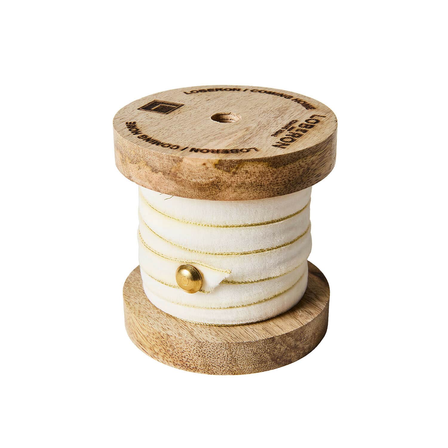 crema/oro Cinta de terciopelo crema con borde dorado en carrete de madera para decoración y manualidades