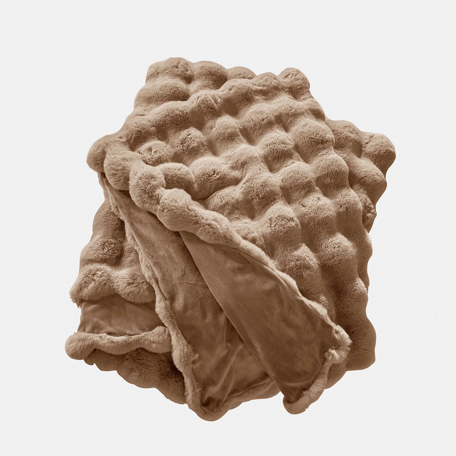 Manta Zalina en color taupe con material peludo suave, perfecta para decoración y ambiente acogedor en el hogar