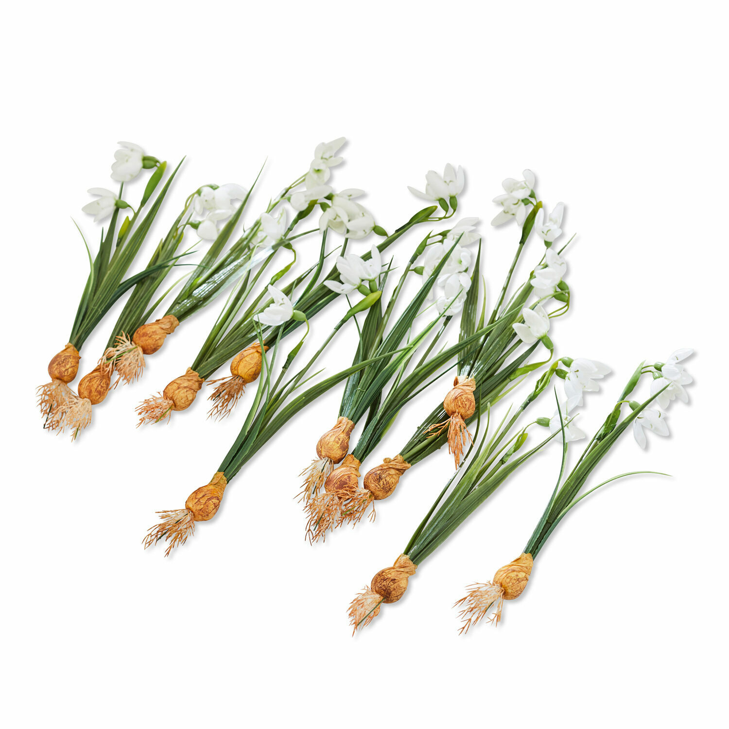 Set de 12 flores decorativas Willmare Flores artificiales blancas con hojas verdes y bulbos marrones para decoración primaveral