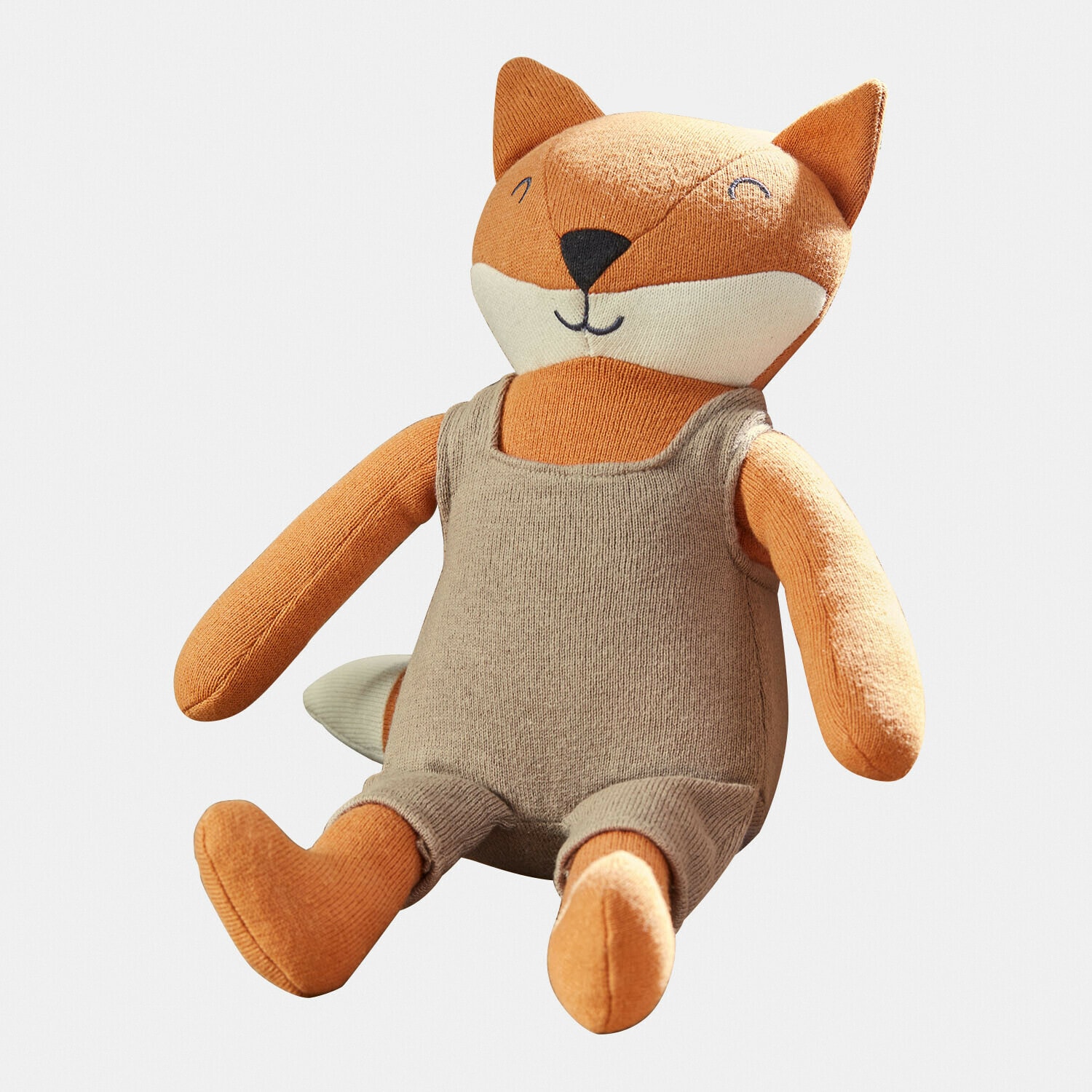 Peluche Fuzzlin Peluche de zorro naranja y blanco con ropa beige de punto, juguete suave para niños