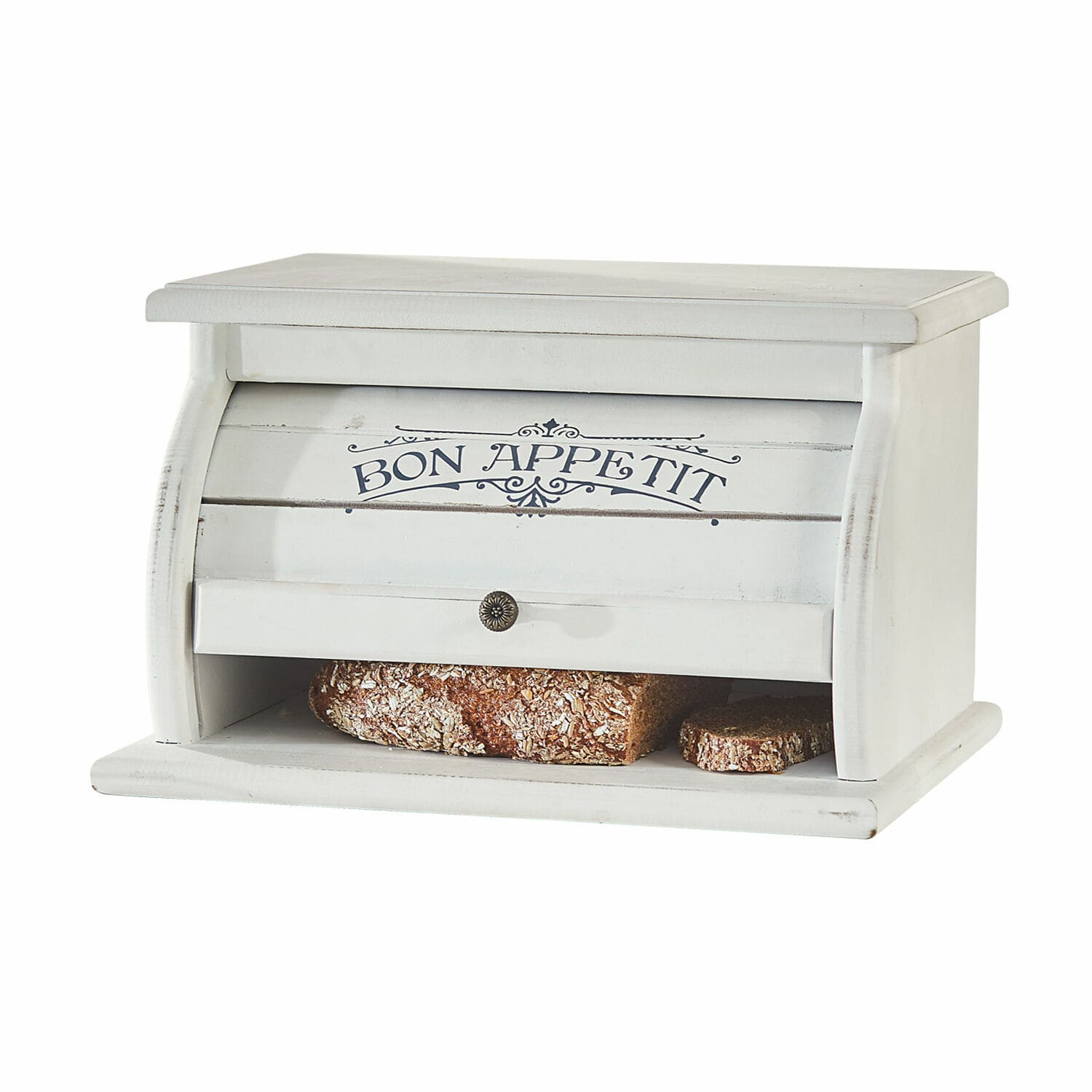Panera Bon Appetit Panera de madera blanca con texto Bon Appetit y espacio para pan, estilo rústico