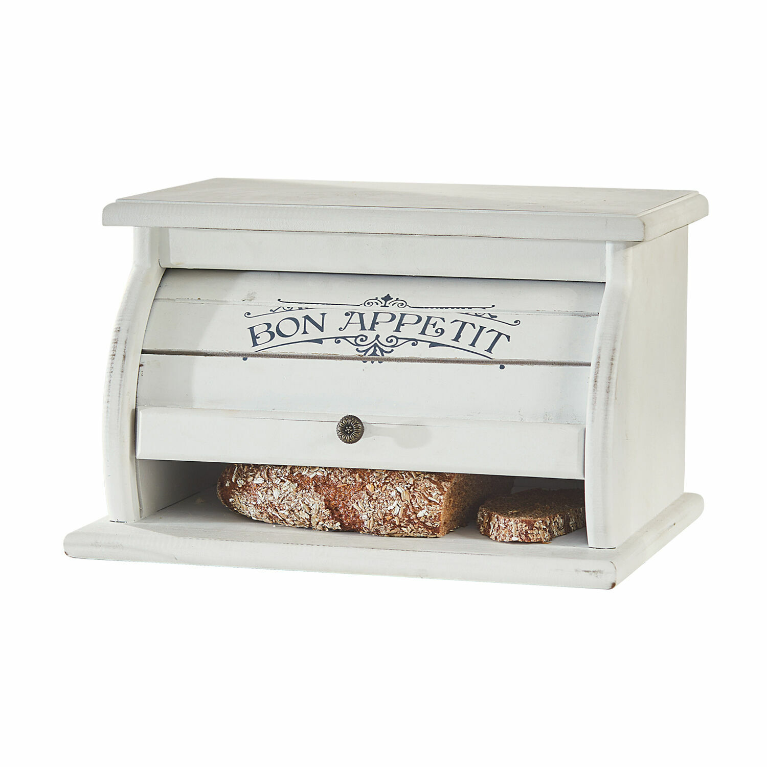 Panera Bon Appetit Panera de madera blanca con texto Bon Appetit y espacio para pan, estilo rústico