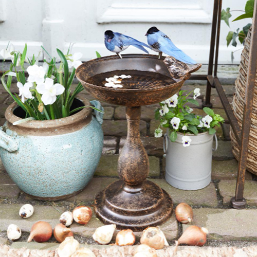 Cuenco decorativo de metal con figuras de pájaros azules, adorno para jardín y hogar