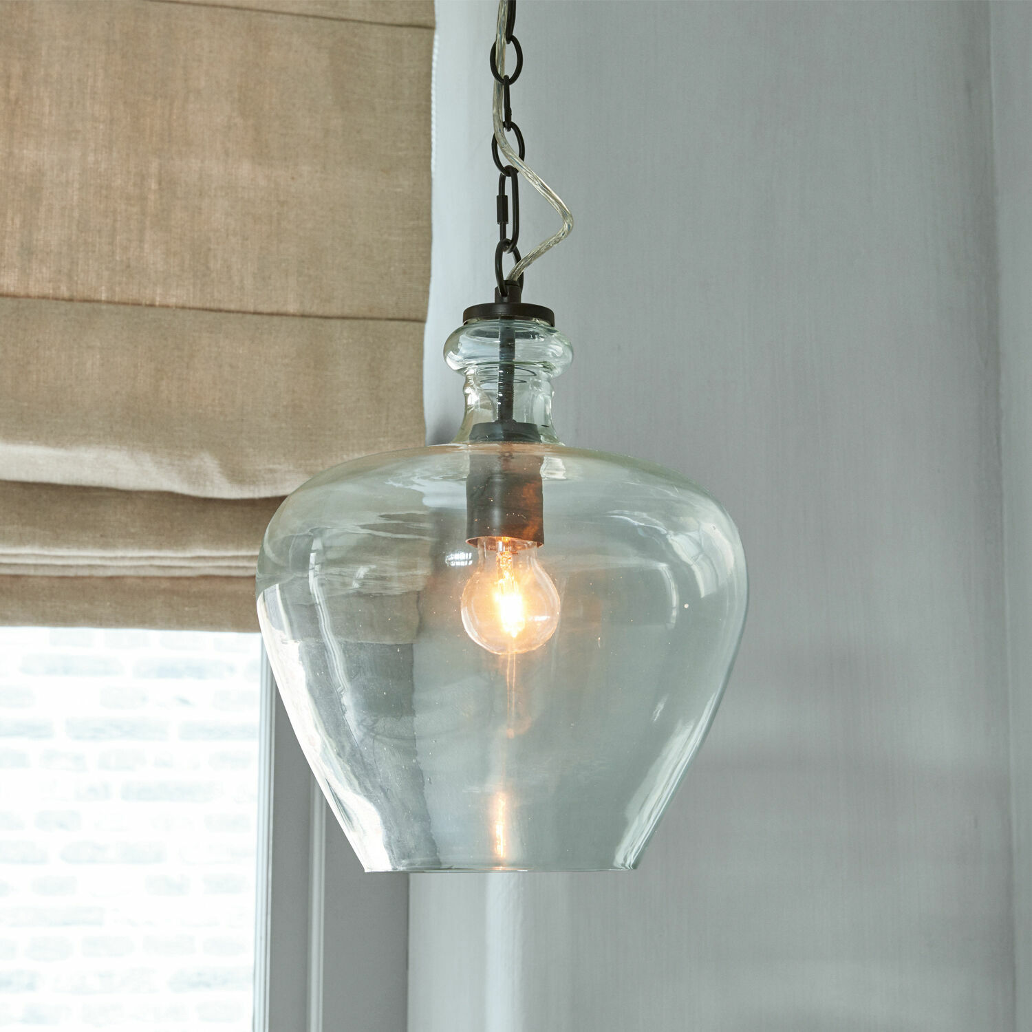 Lámpara colgante Morazan Lámpara colgante de vidrio transparente con bombilla, iluminación moderna para salón o cocina