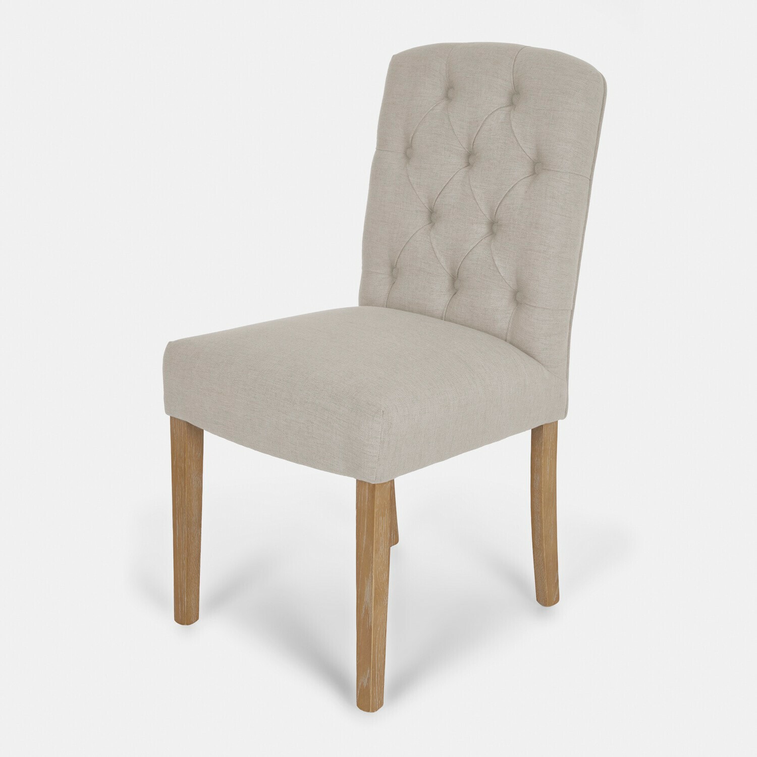 Silla Fulden Silla tapizada beige con respaldo capitoné y patas de madera para comedor