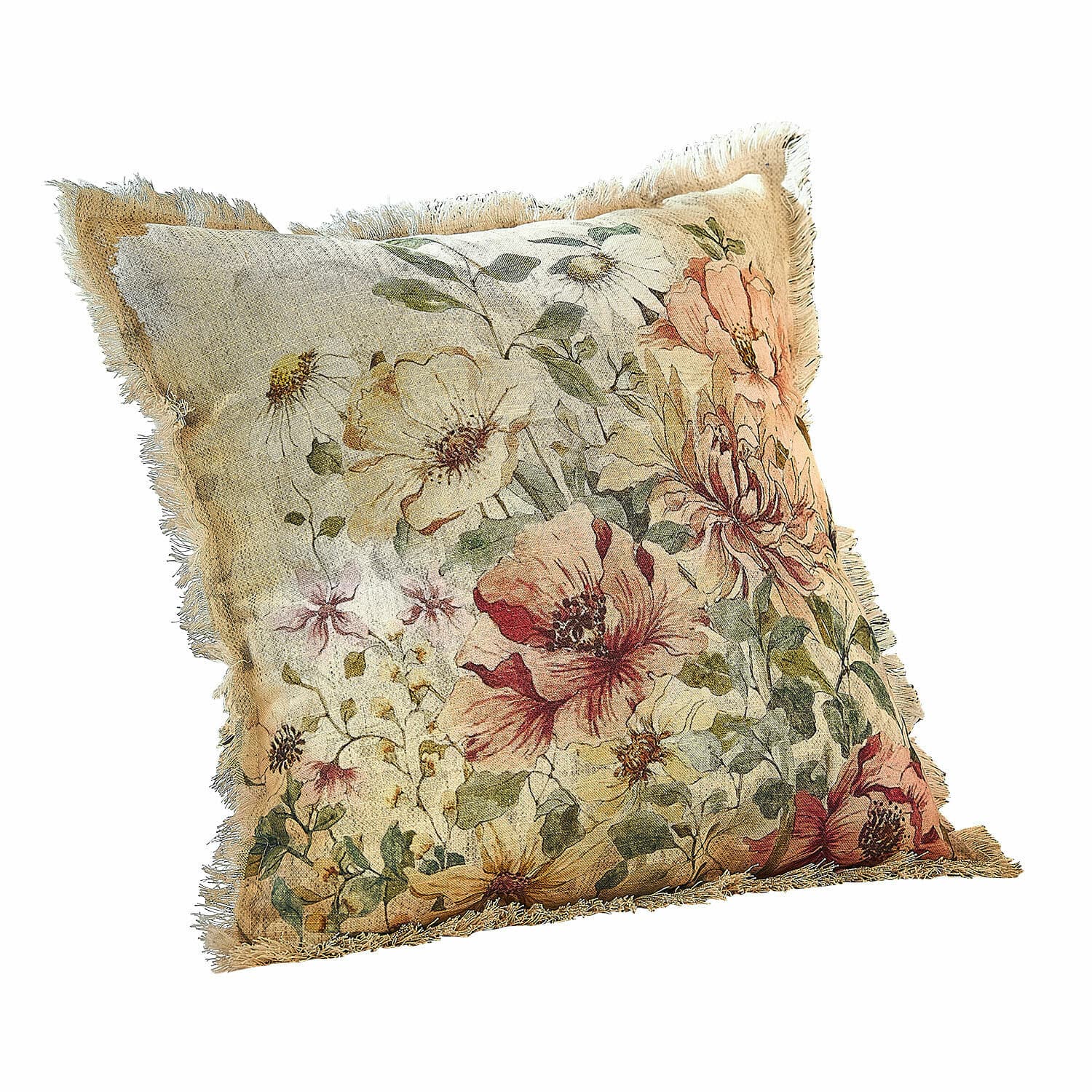 Funda de cojín Théranelle Cojín decorativo con diseño floral en colores pastel y flecos en los bordes para estilo vintage