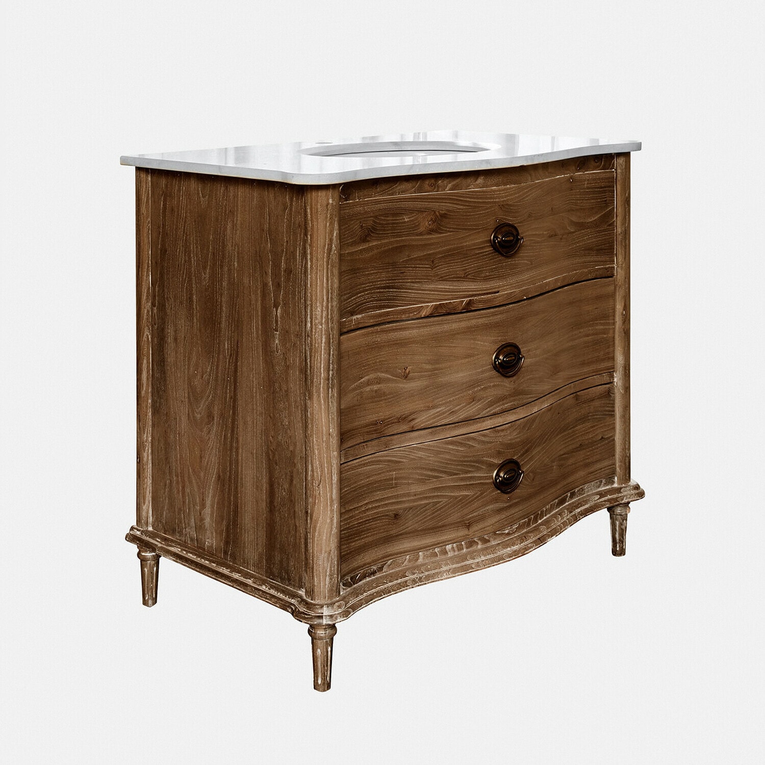 Mueble con lavabo Joravelle Cómoda de madera con tres cajones y encimera de mármol blanco, mueble elegante para salón
