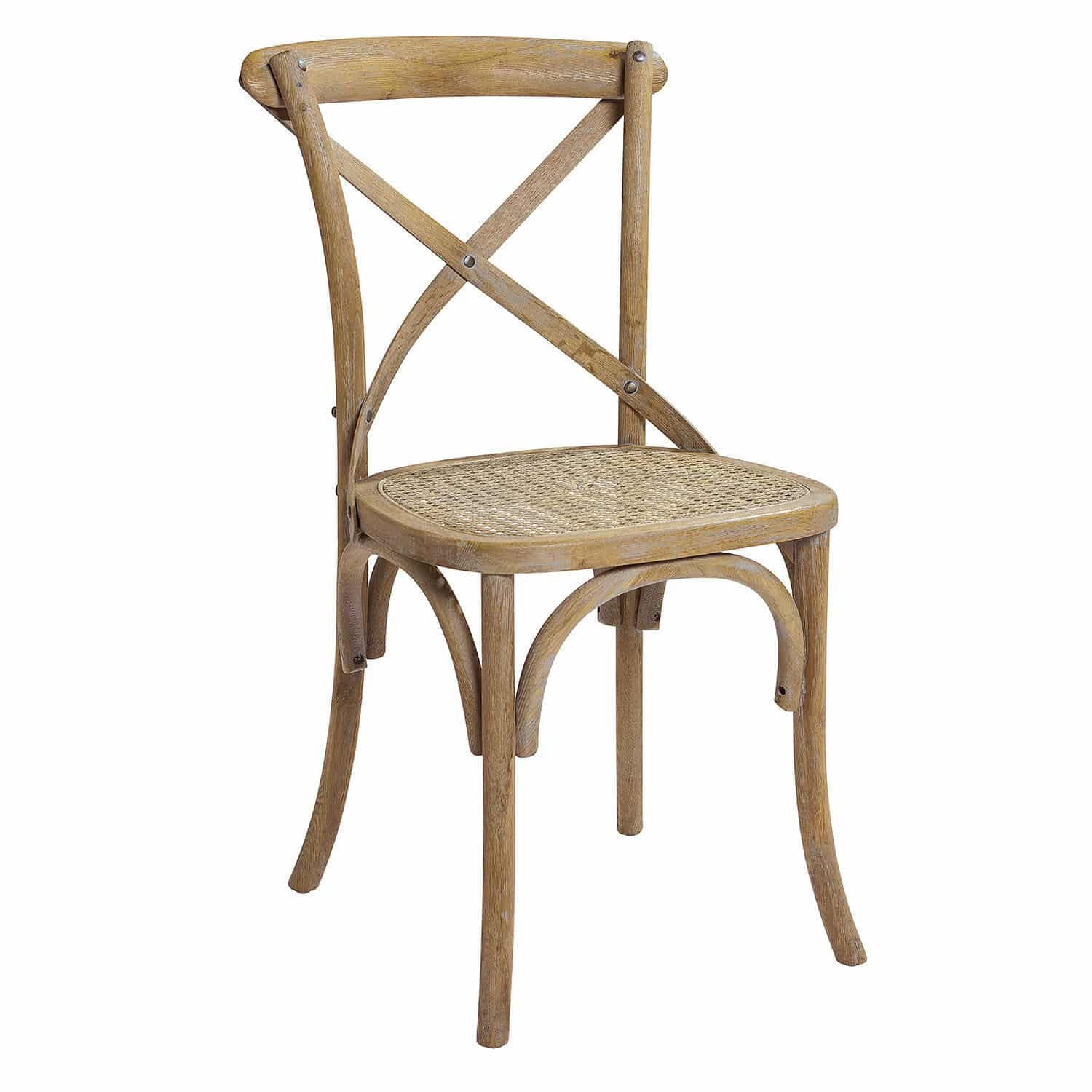 Silla Kary Silla de madera y ratán en color natural con respaldo en forma de X para comedor
