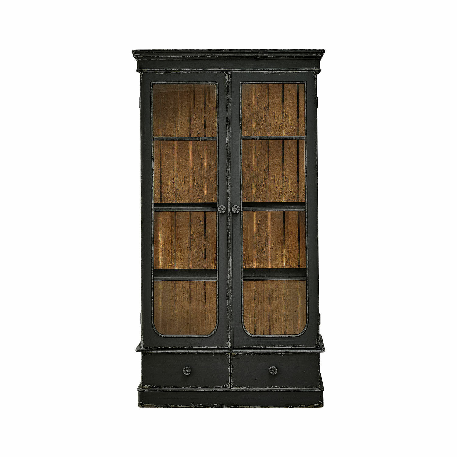 negro envejecido Armario Cassanet negro de madera con puertas de cristal y cajones, estilo vintage para salón