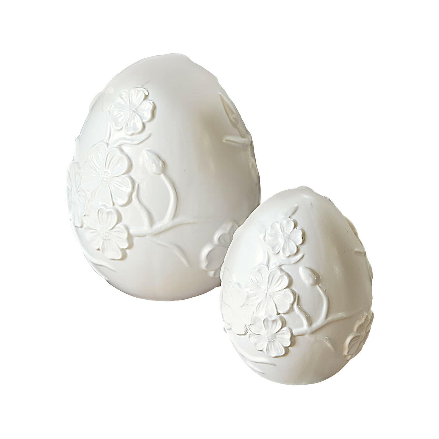 Set de 2 huevos de Pascua Vent Élysien Huevos decorativos de cerámica blanca con relieve floral, adorno elegante para Pascua