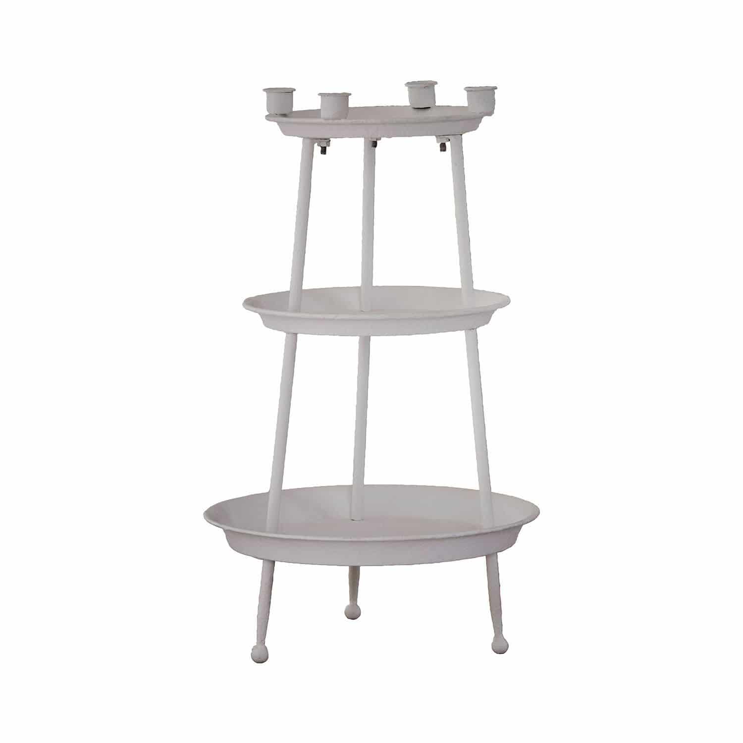 Bandeja de niveles Mont Argenté Candelabro blanco de metal de tres niveles con espacio para cuatro velas, decoración de interiores