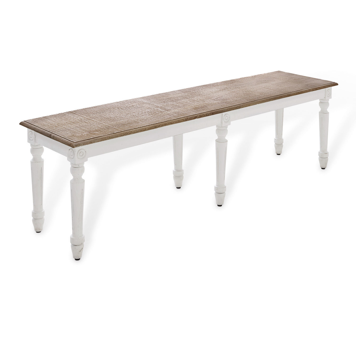 Banco Helsinquia Banco de madera con patas blancas y superficie marrón, mueble clásico para salón