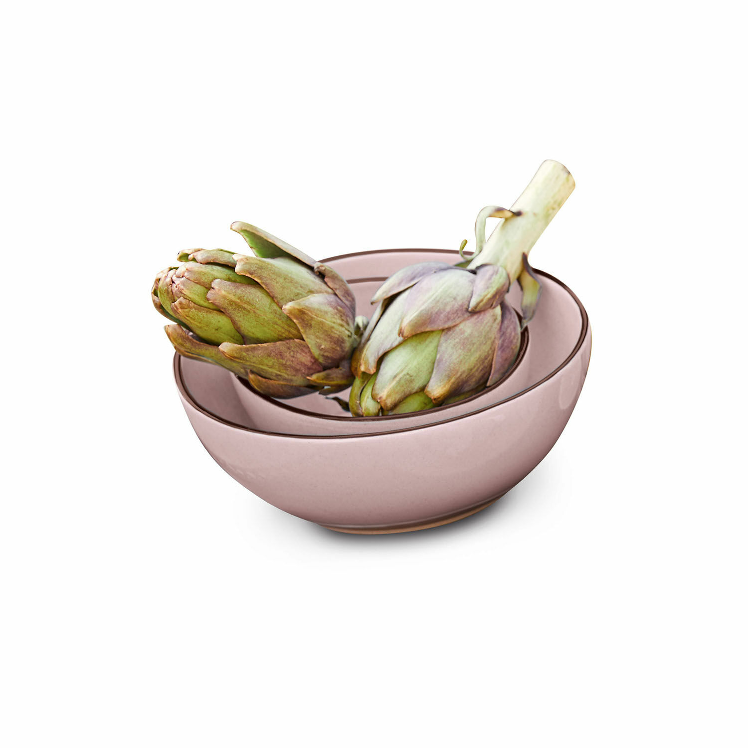 Set de 2 cuencos Biarré Cuenco de cerámica rosa con dos alcachofas, ideal para decoración y almacenamiento