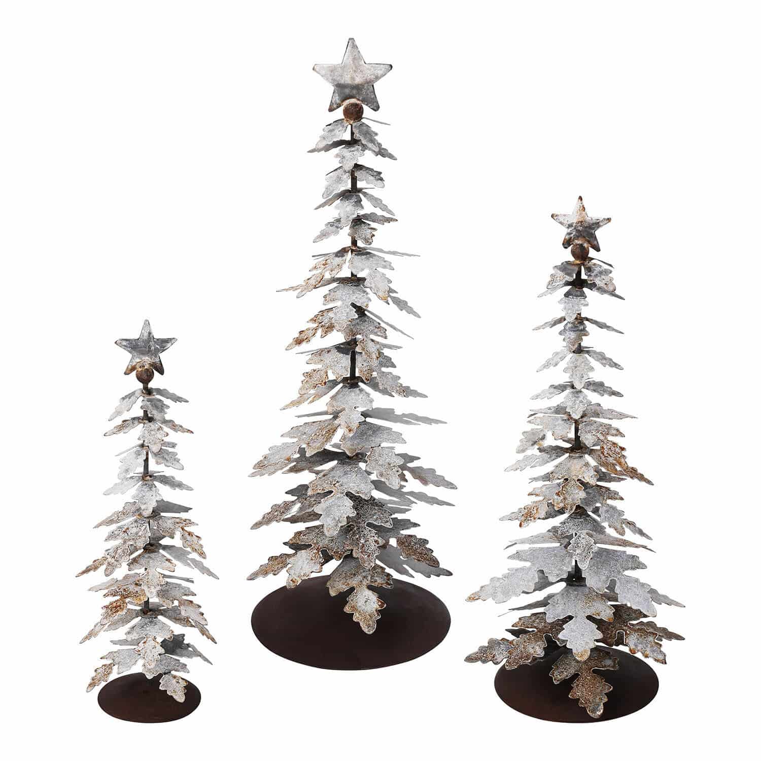 Set de 3 árboles decorativos Laruns Conjunto de tres árboles navideños decorativos de metal con estrellas, adornos plateados y marrones