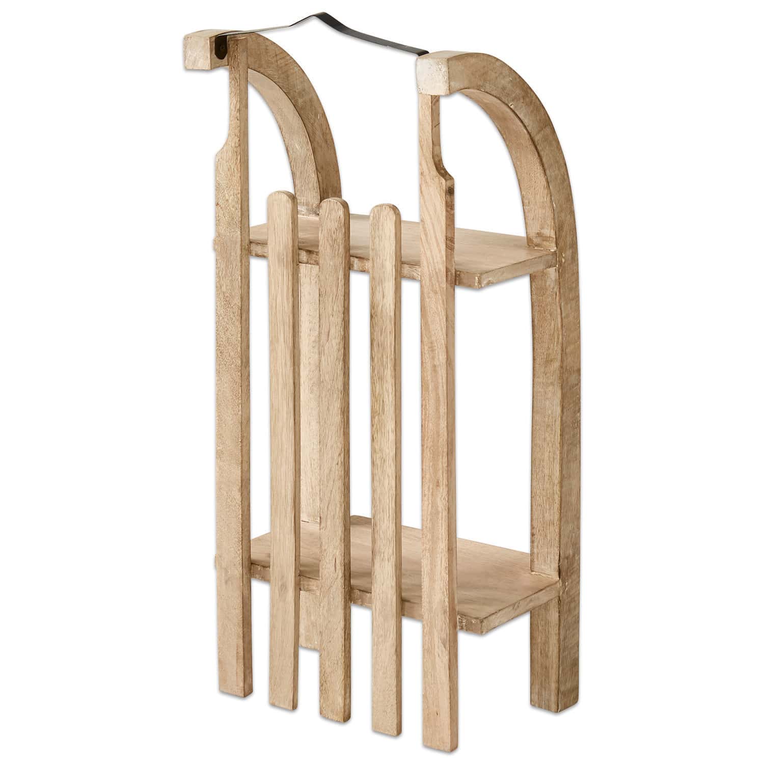 Estante Renier Soporte de madera natural con dos estantes y asa metálica para almacenar leña de forma práctica