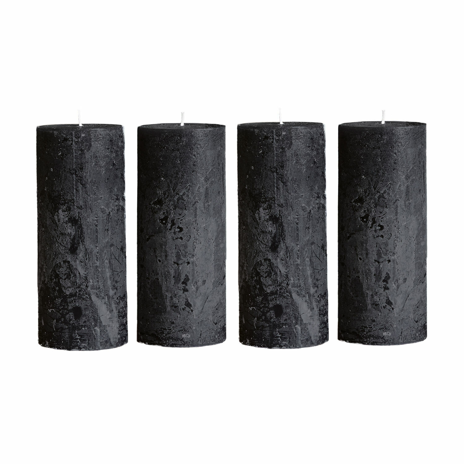 antracita Set de 4 velas de cera color antracita con textura rústica, decoración y luz ambiental.