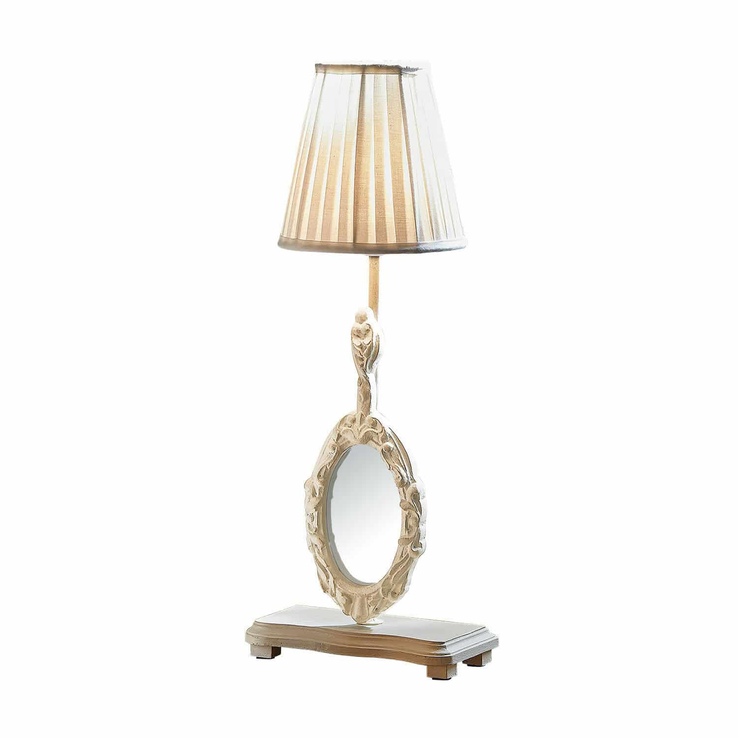 Lámpara de mesa Brannach Lámpara de mesa de madera blanca con pantalla y espejo ovalado decorativo estilo vintage