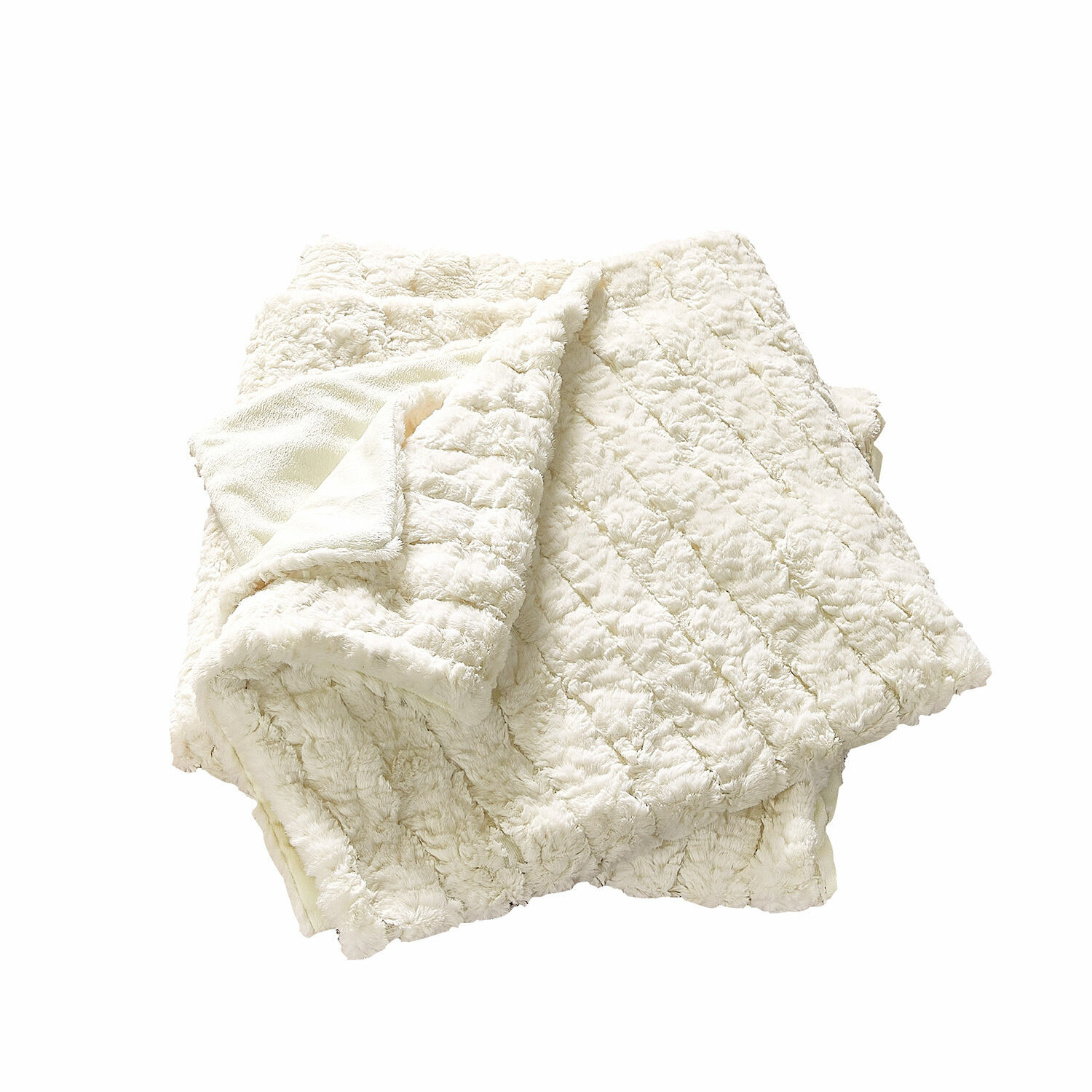 Plaid Dorelice Manta suave crema de felpa con diseño acolchado, ideal para decoración y confort en el hogar