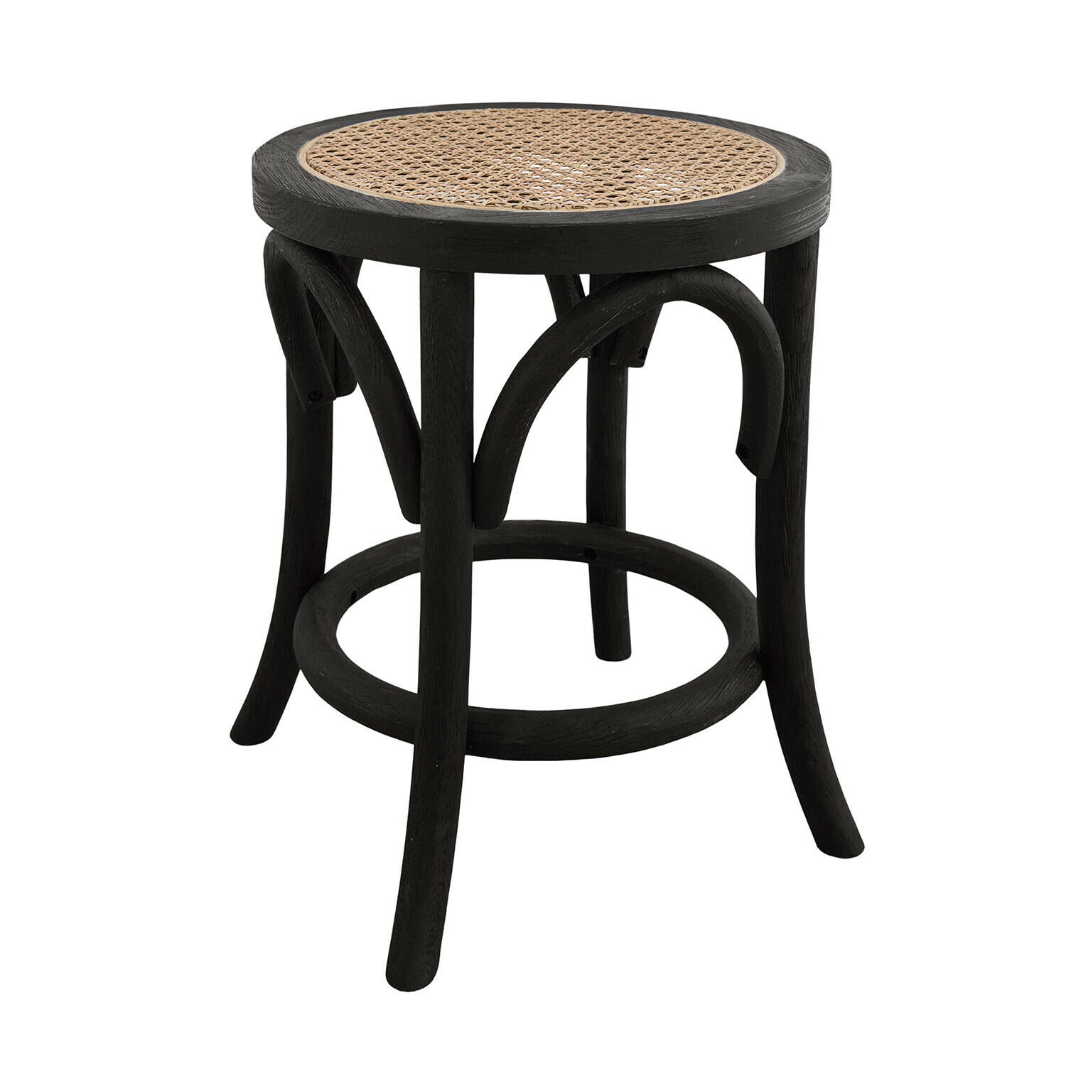 negro/marrón Taburete Kary negro con asiento de ratán marrón, mueble de madera para interior y exterior