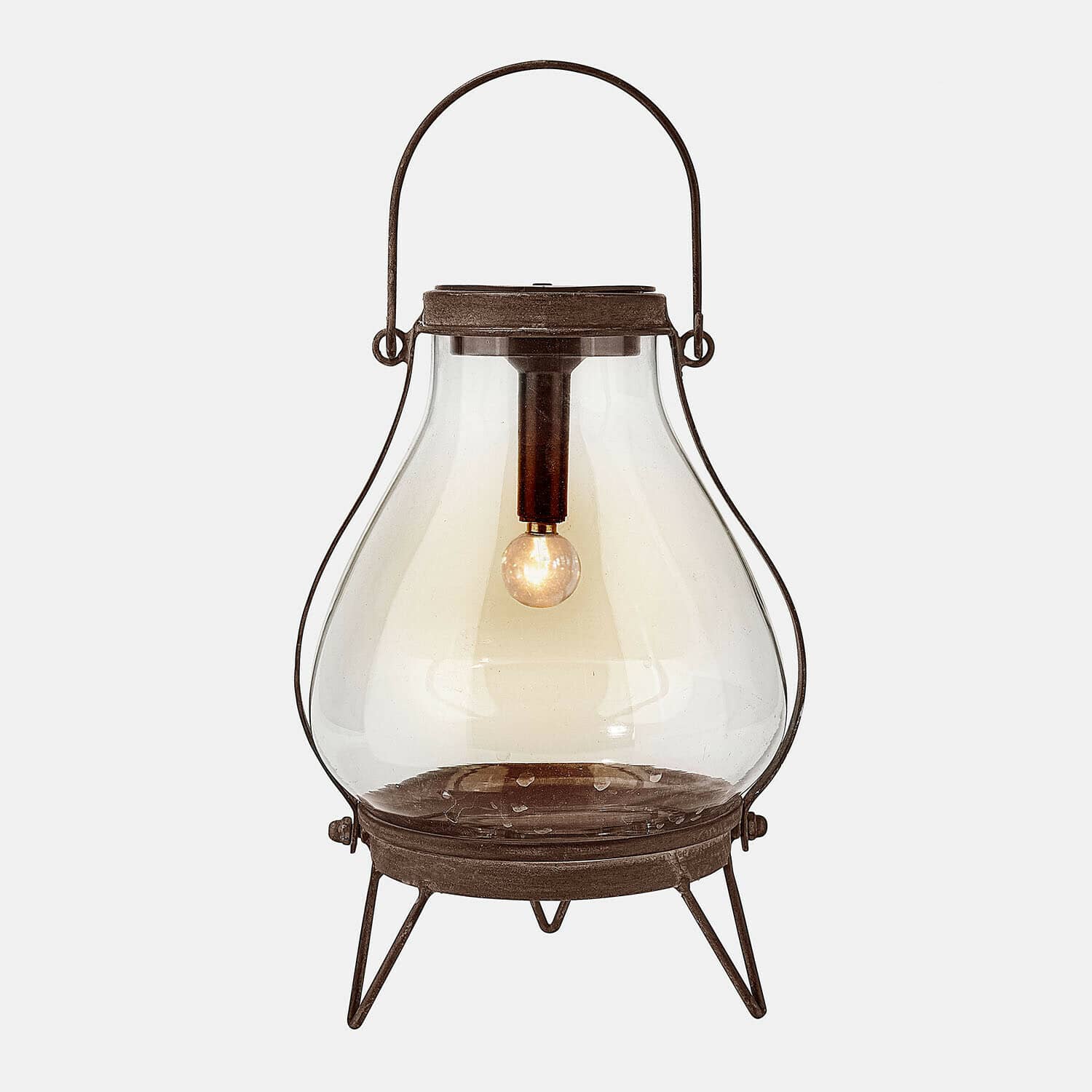 Farolillo solar Scarron Farol de metal negro y vidrio con bombilla, lámpara decorativa para interior y jardín