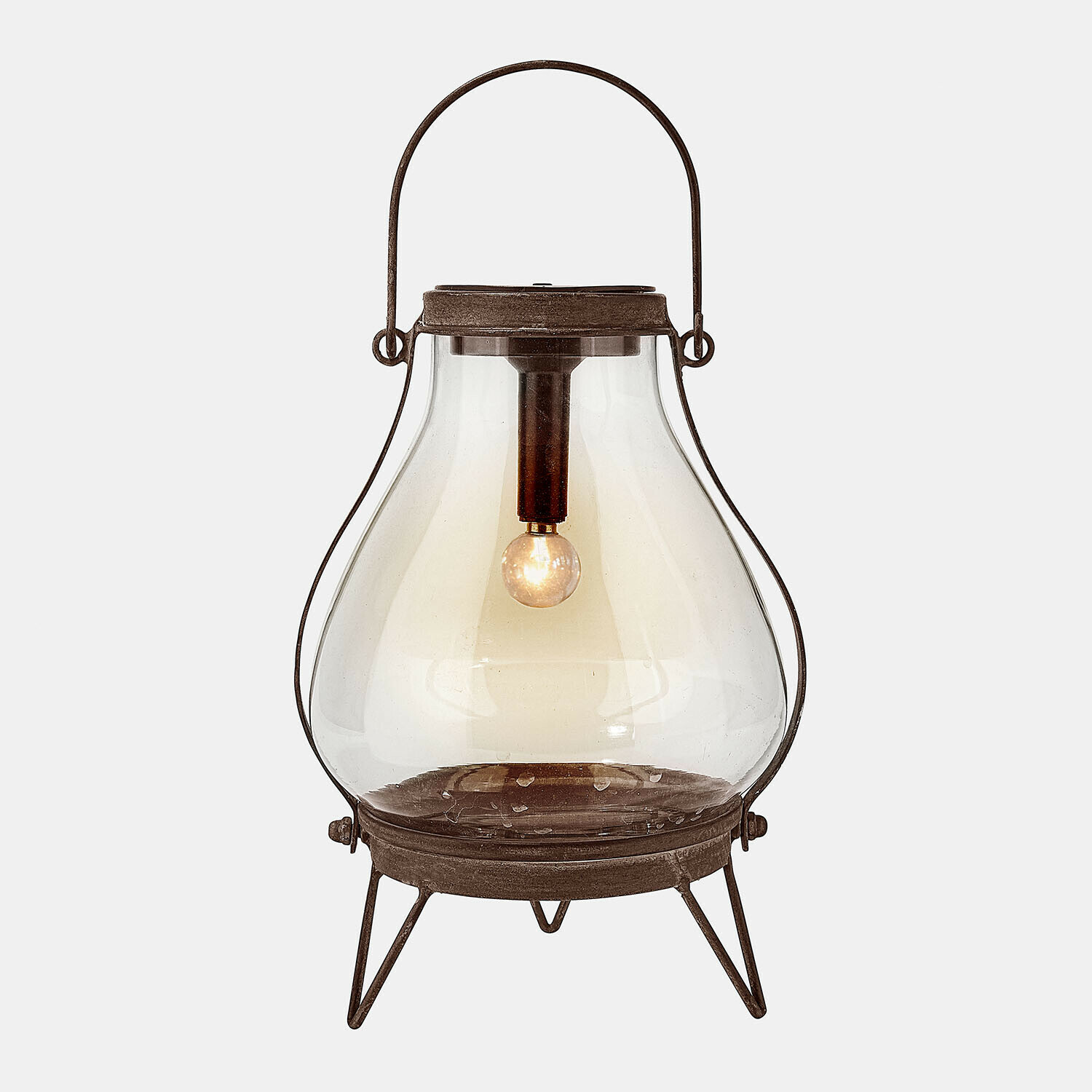 Farolillo solar Scarron Farol de metal negro y vidrio con bombilla, lámpara decorativa para interior y jardín