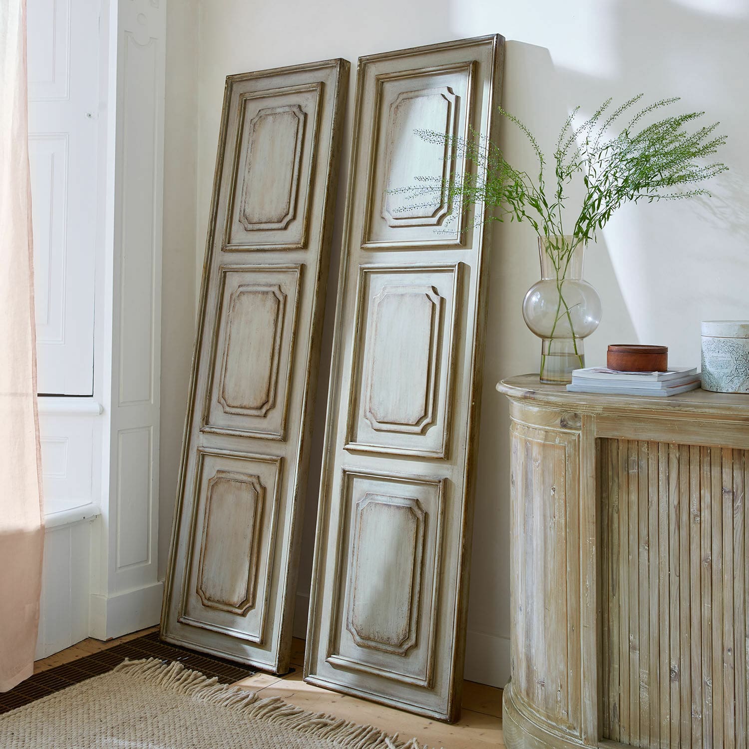 Set de 2 paneles Dovire Paneles de madera envejecida beige estilo vintage para decoración de interiores rústicos