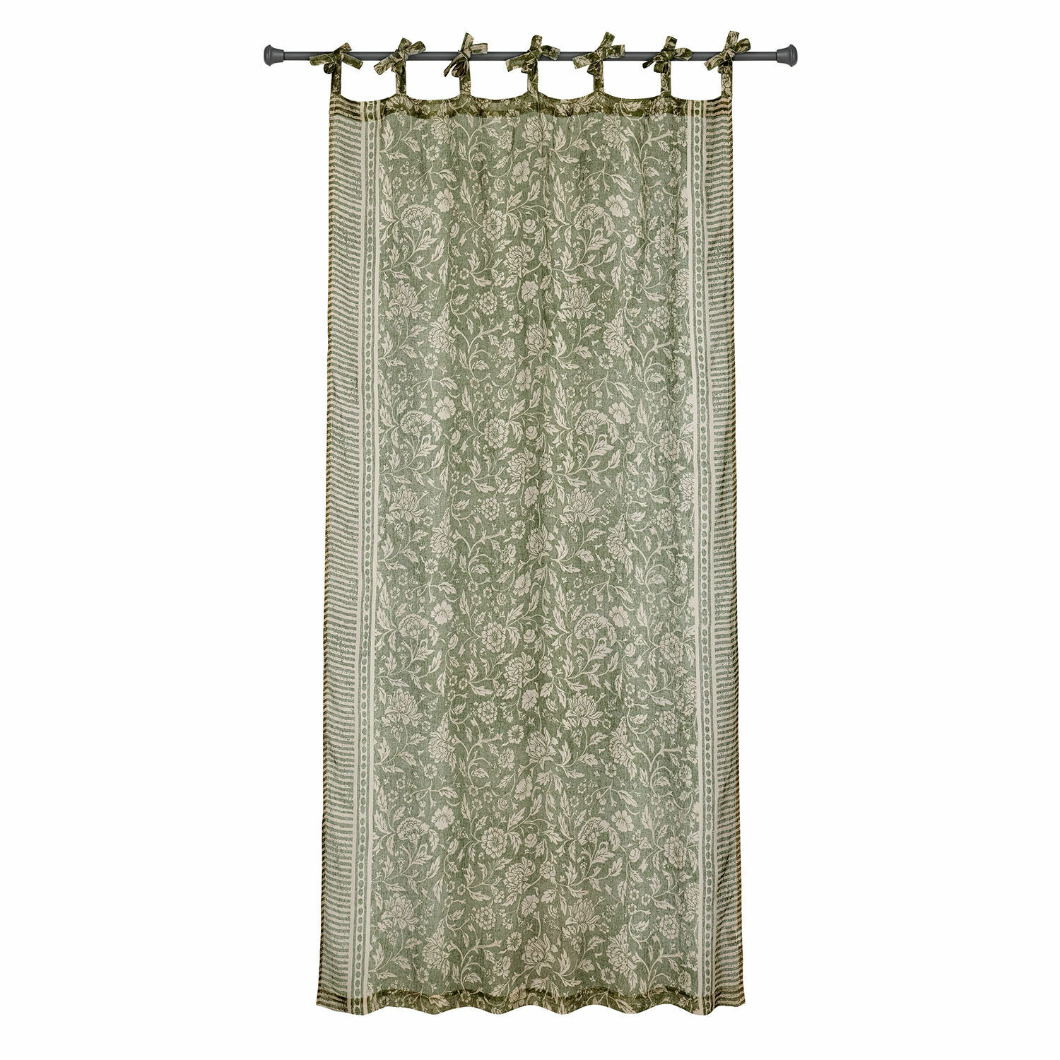 Cortina Ovixal Cortina verde de algodón con diseño floral y lazos para colgar, decoración para ventana
