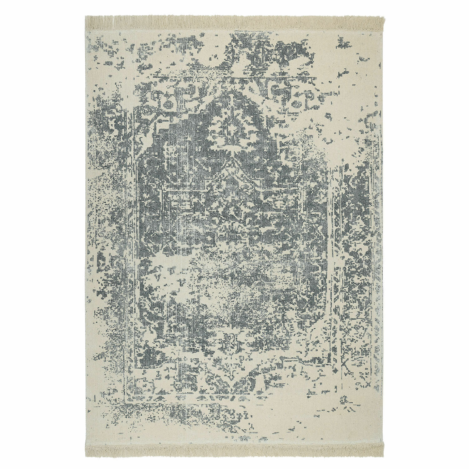 Alfombra Lortet Alfombra beige de algodón con diseño gris vintage, alfombra decorativa para salón