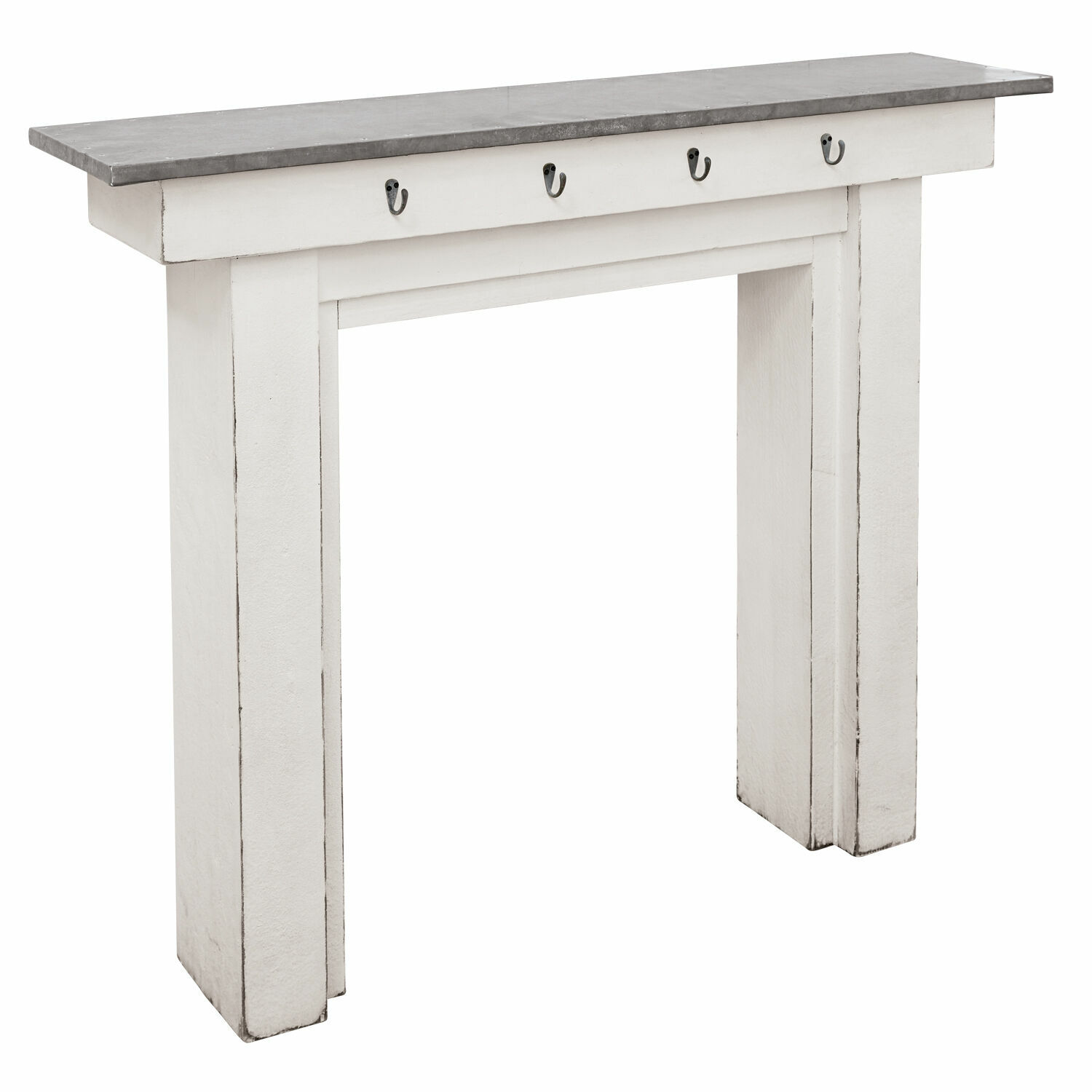 Consola de chimenea Lesterby de madera en blanco antiguo con ganchos metálicos para colgar