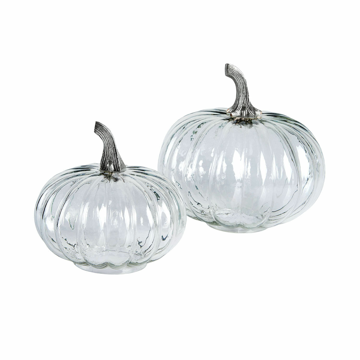 Set de 2 calabazas Perlouin Calabazas decorativas de vidrio transparente con tallos metálicos para decoración otoñal