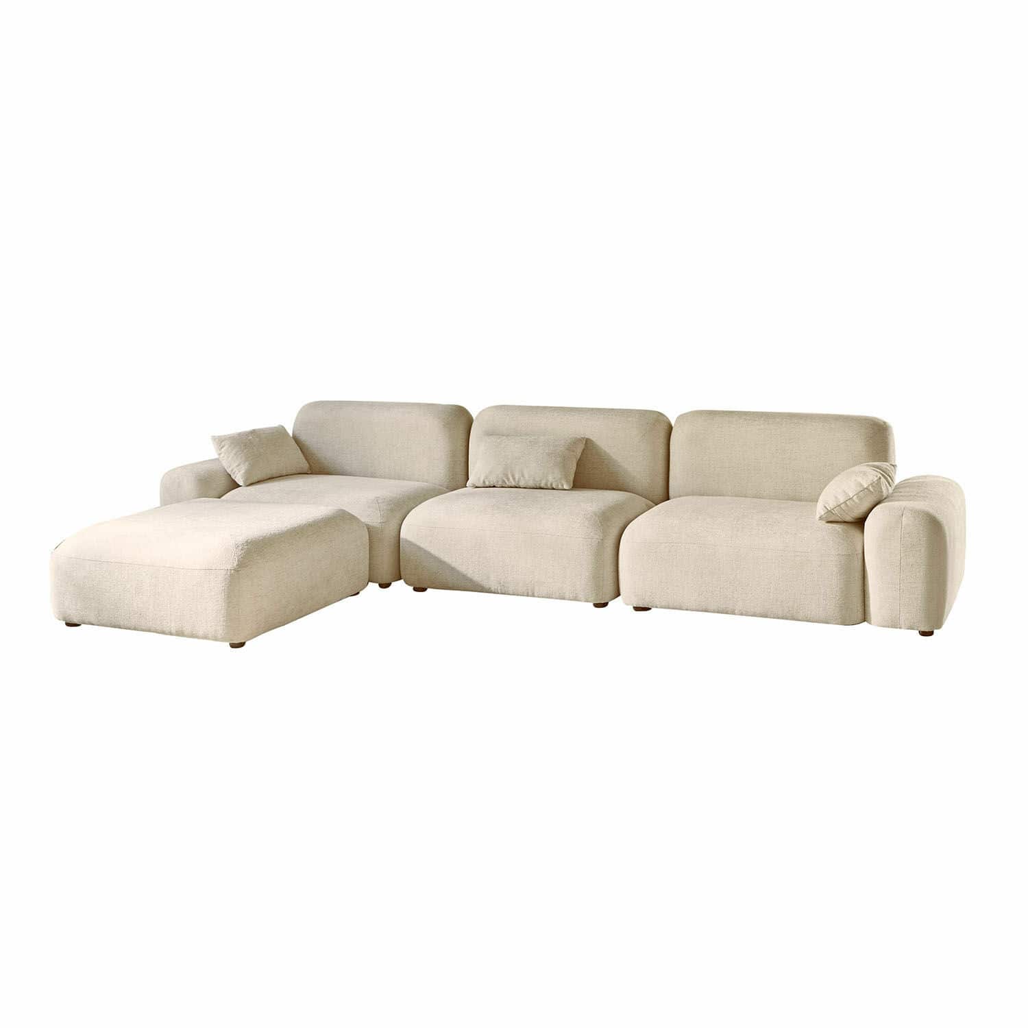Sofá Marnivelle Sofá esquinero beige de tela con cojines, sofá modular moderno para salón