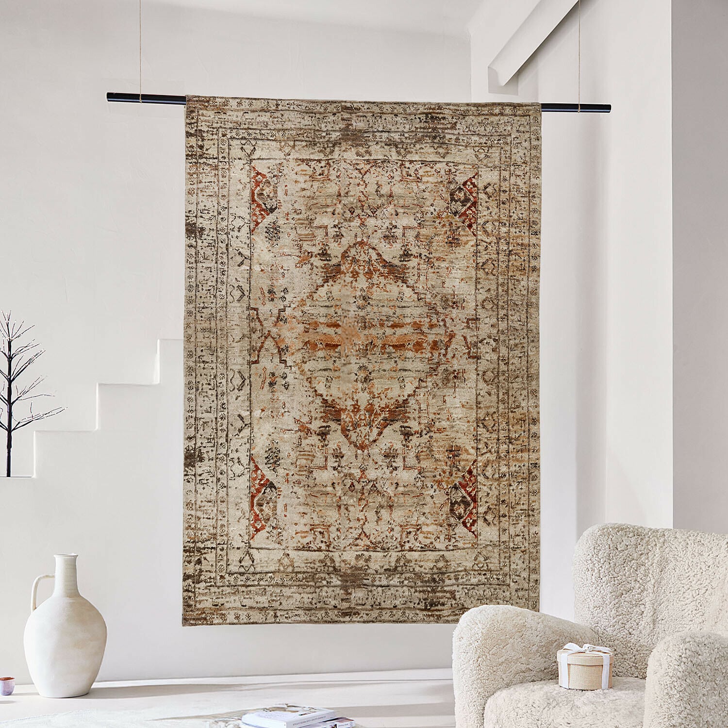 Alfombra Selmira Alfombra decorativa en tonos beige y marrón con diseño oriental, ideal para salón