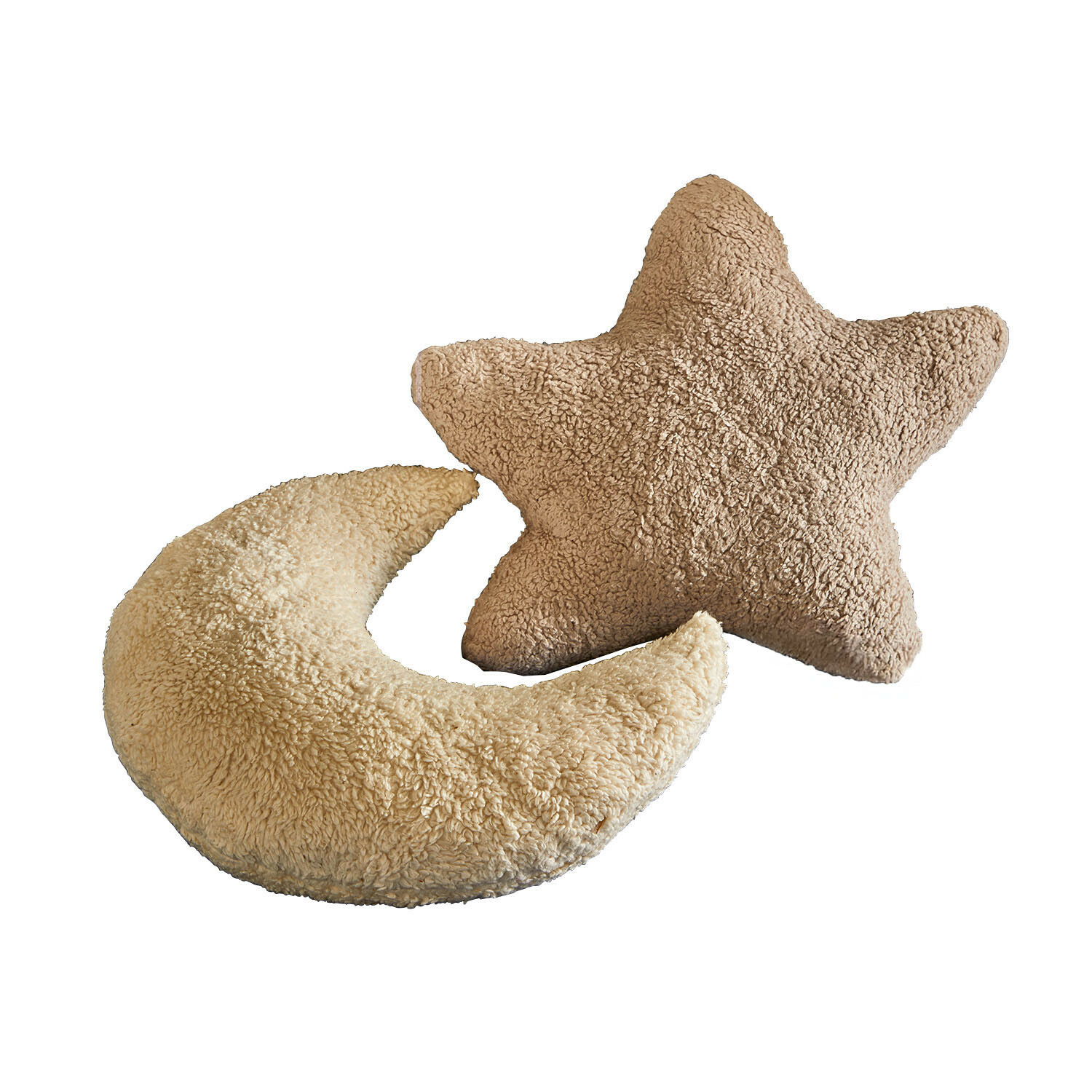 Set de 2 cojines Jollymoon Cojines suaves en forma de estrella y luna de felpa beige para decoración y confort en el hogar