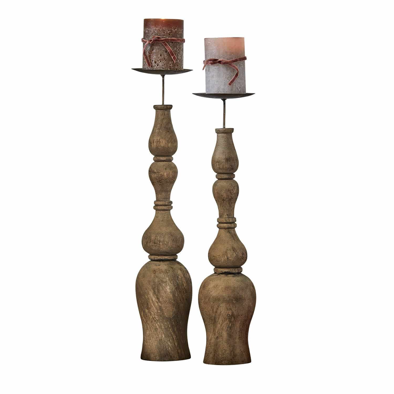 Set de 2 candeleros Fleuries-sur-Marne Candelabros de madera con dos velas rústicas marrones para decoración interior acogedora