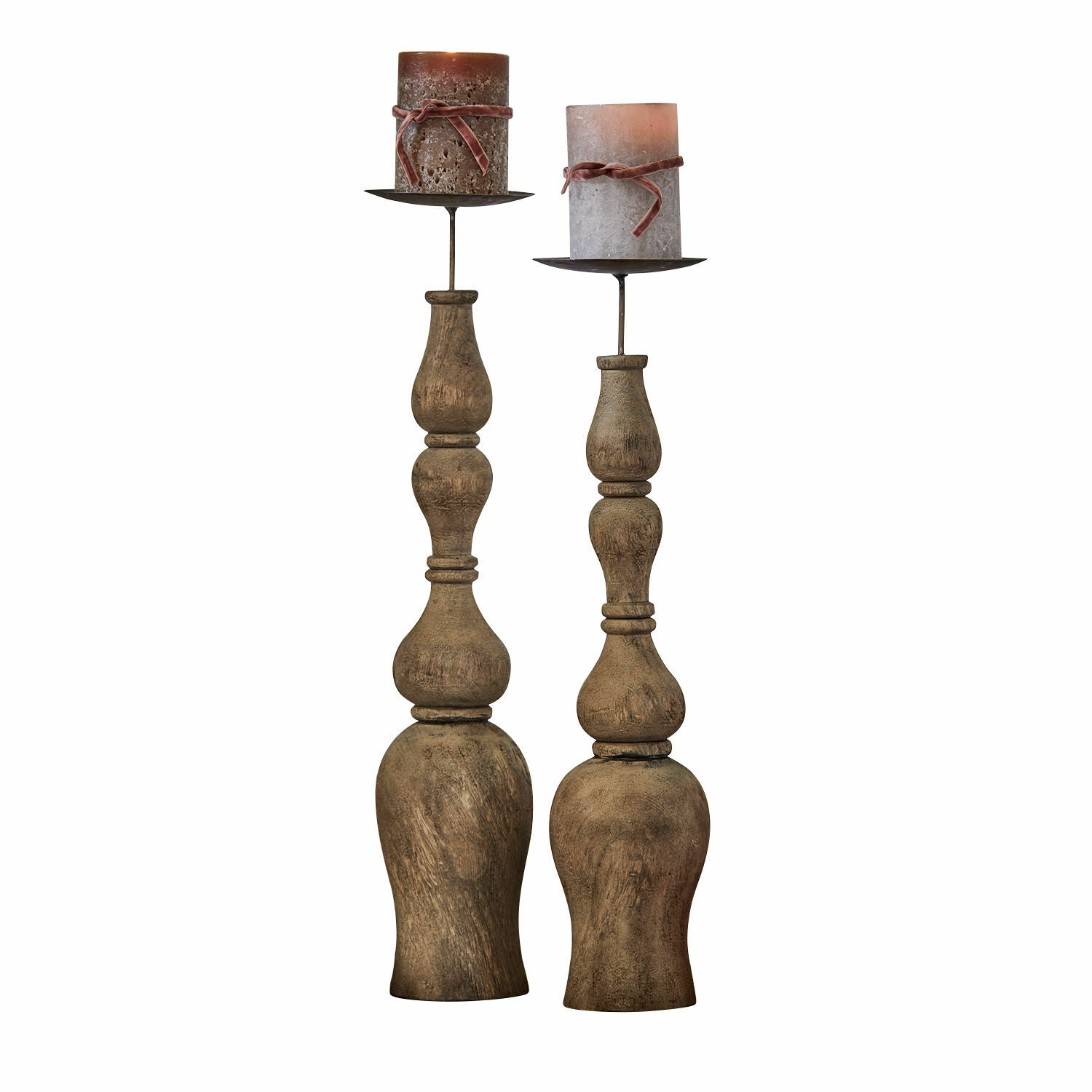 Set de 2 candeleros Fleuries-sur-Marne Candelabros de madera con dos velas rústicas marrones para decoración interior acogedora