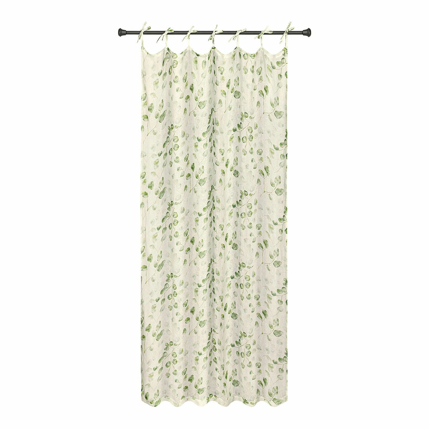Cortina Ashryver Cortina de lino crema con diseño de hojas verdes, ligera y decorativa para salón