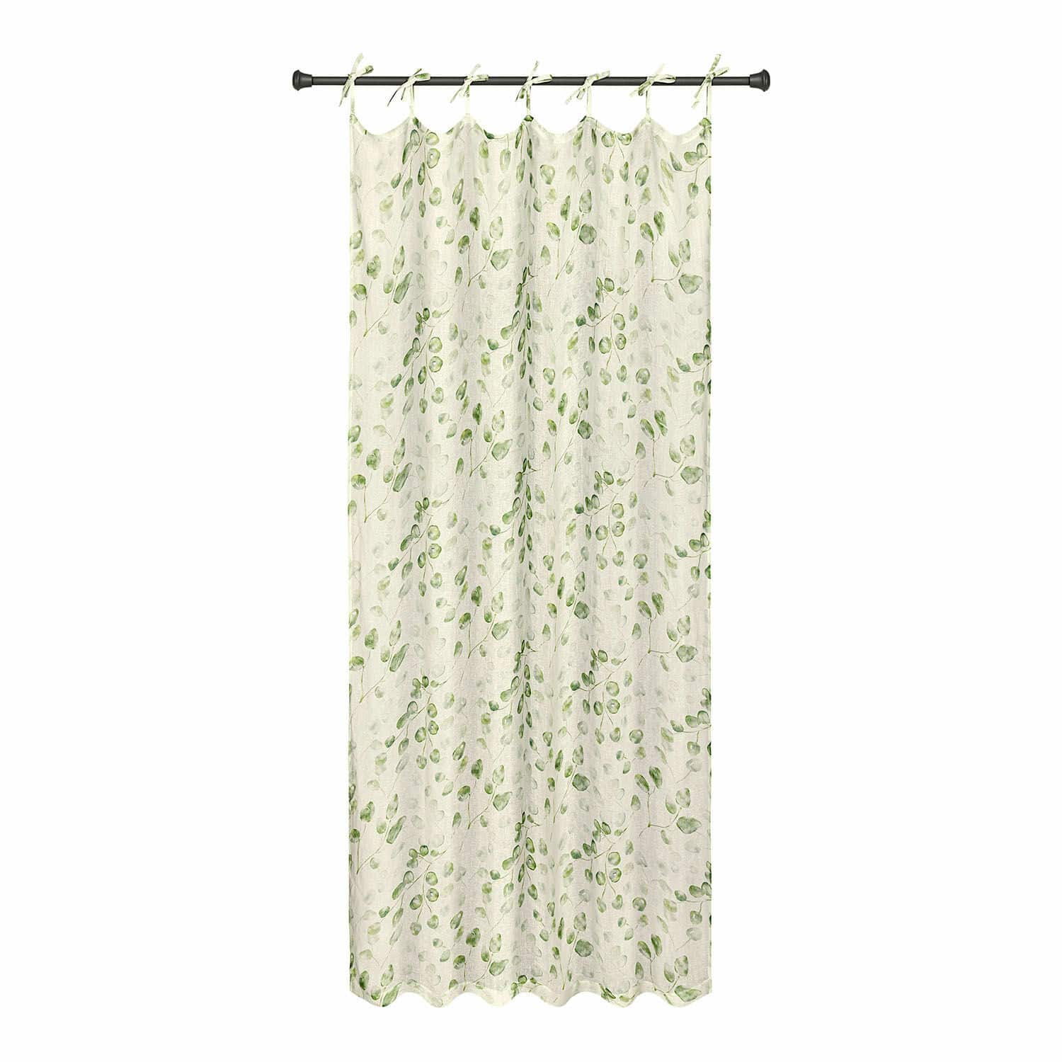 Cortina Ashryver Cortina de lino crema con diseño de hojas verdes, ligera y decorativa para salón