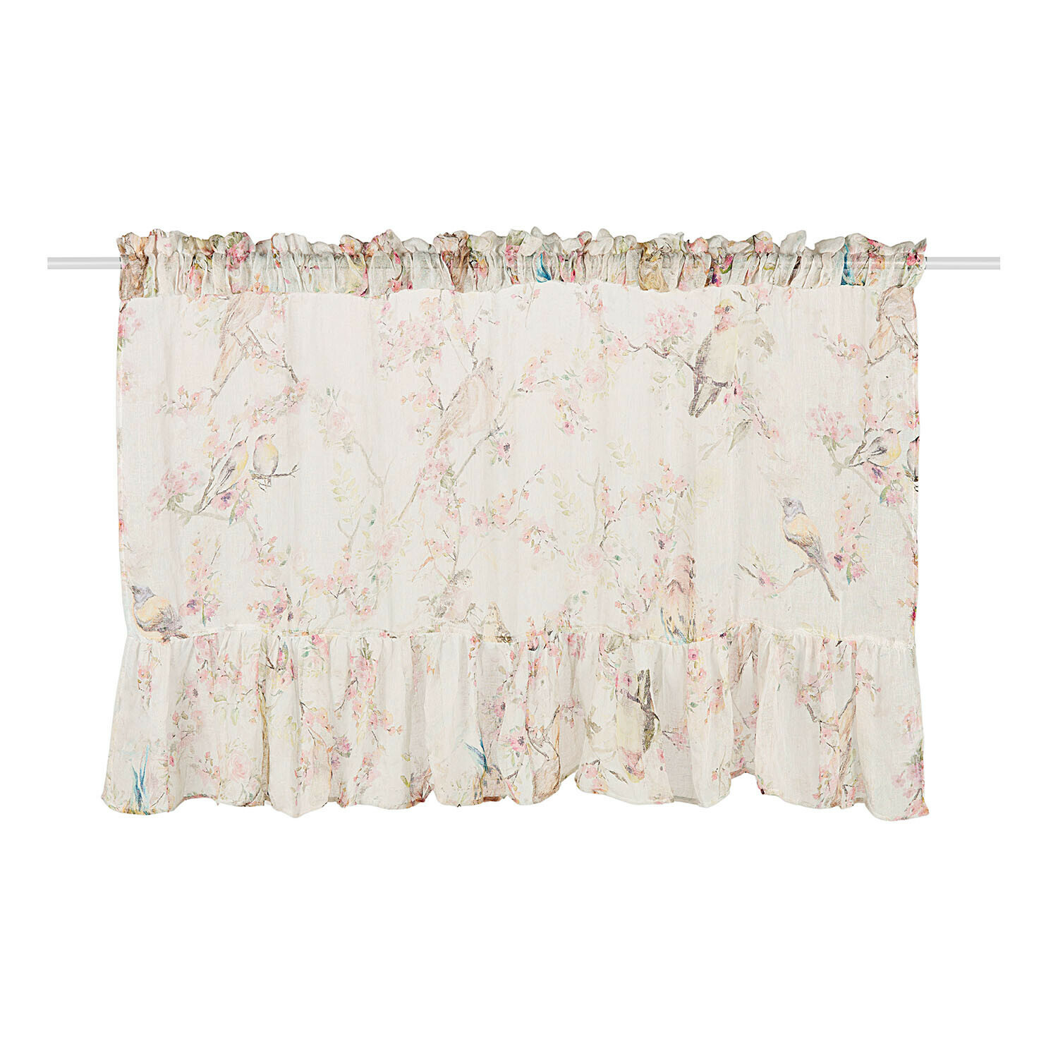 Visillo Eronal Cortina ligera color crema con delicado estampado floral y volante, tela translúcida para decoración