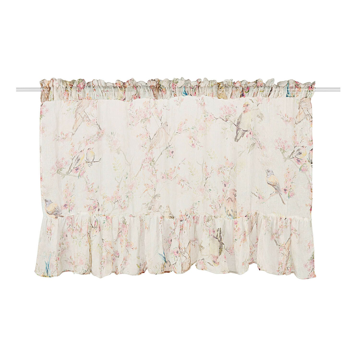 Visillo Eronal Cortina ligera color crema con delicado estampado floral y volante, tela translúcida para decoración