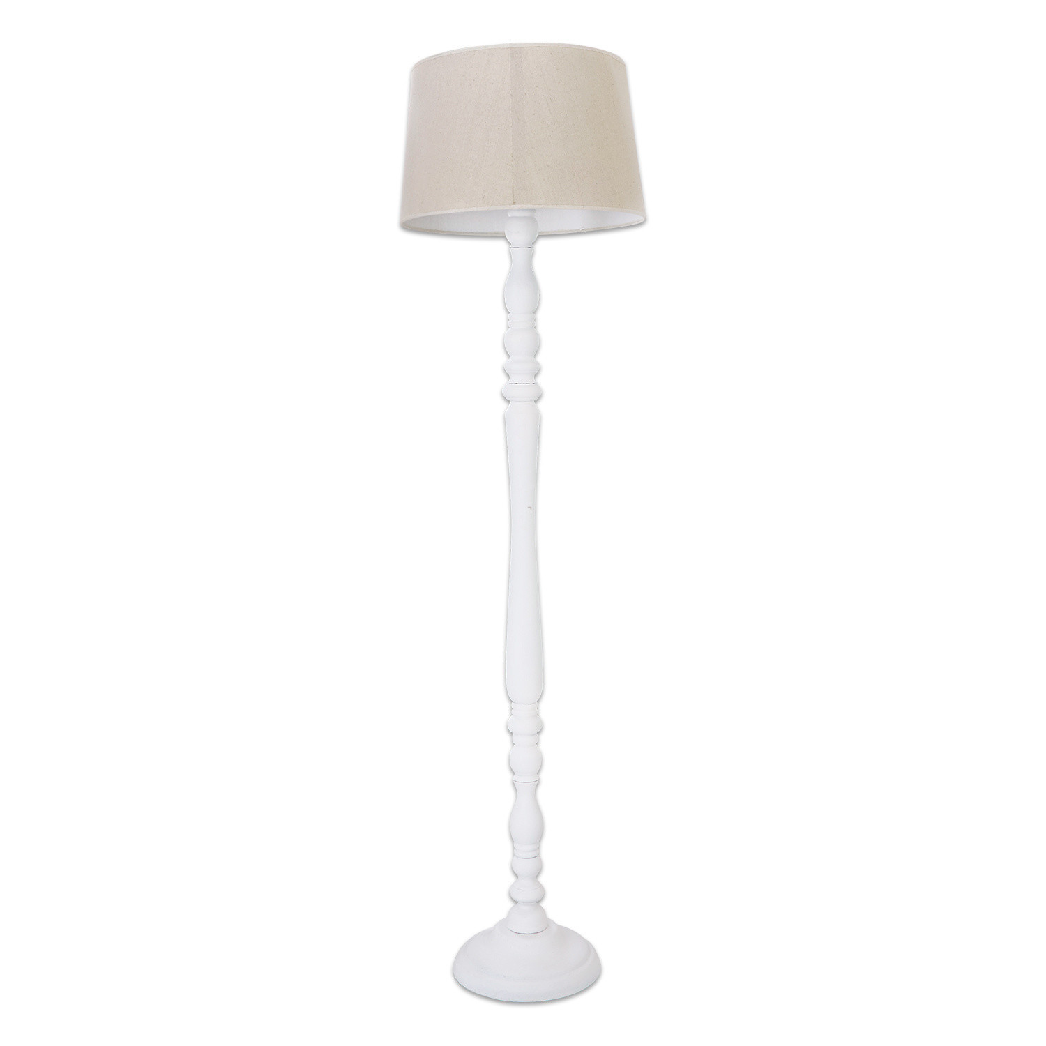 Lámpara de pie Statford Lámpara de pie blanca de madera con pantalla beige, diseño clásico para salón