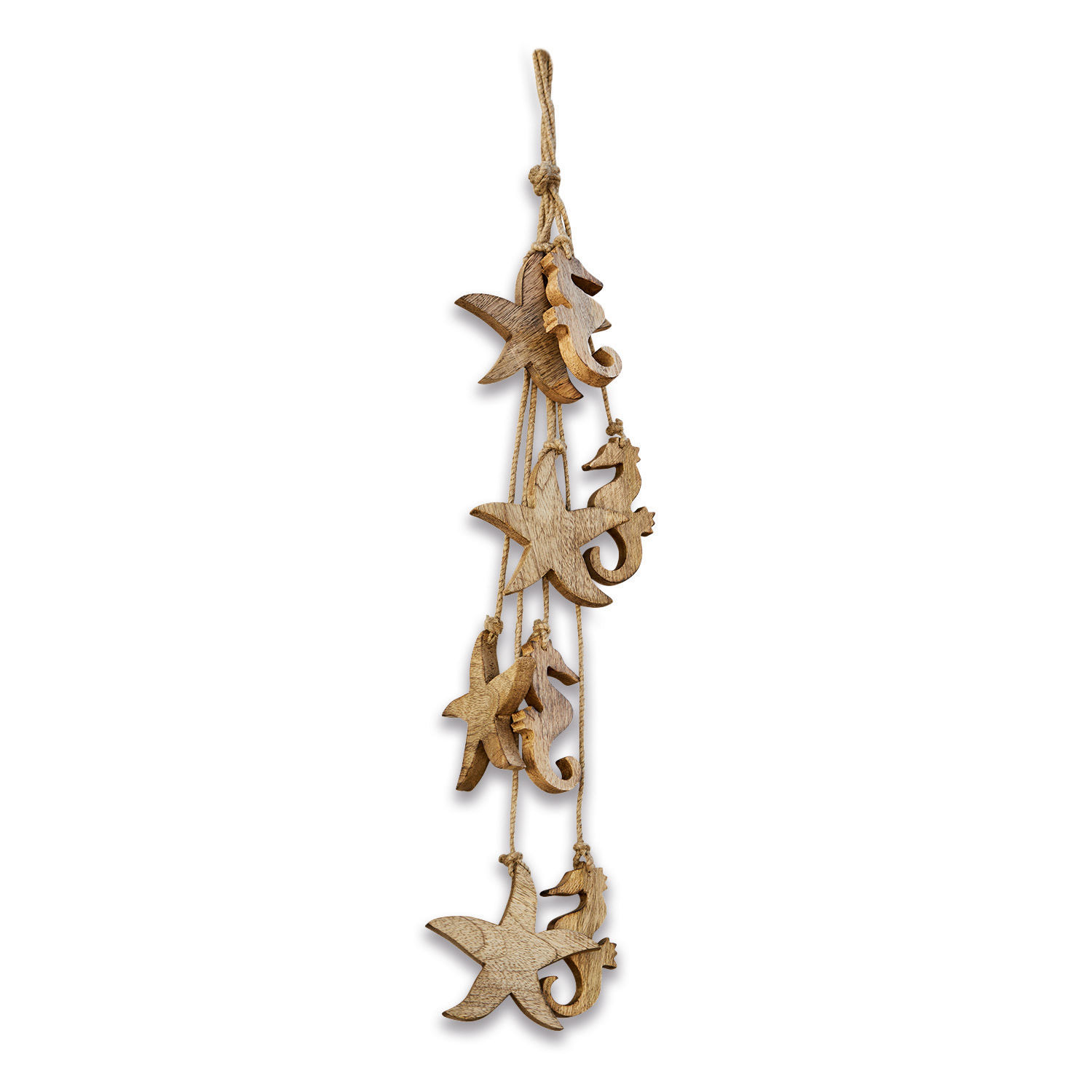 Guirnalda Yasin Decoración colgante de madera con estrellas de mar y caballitos de mar en color natural