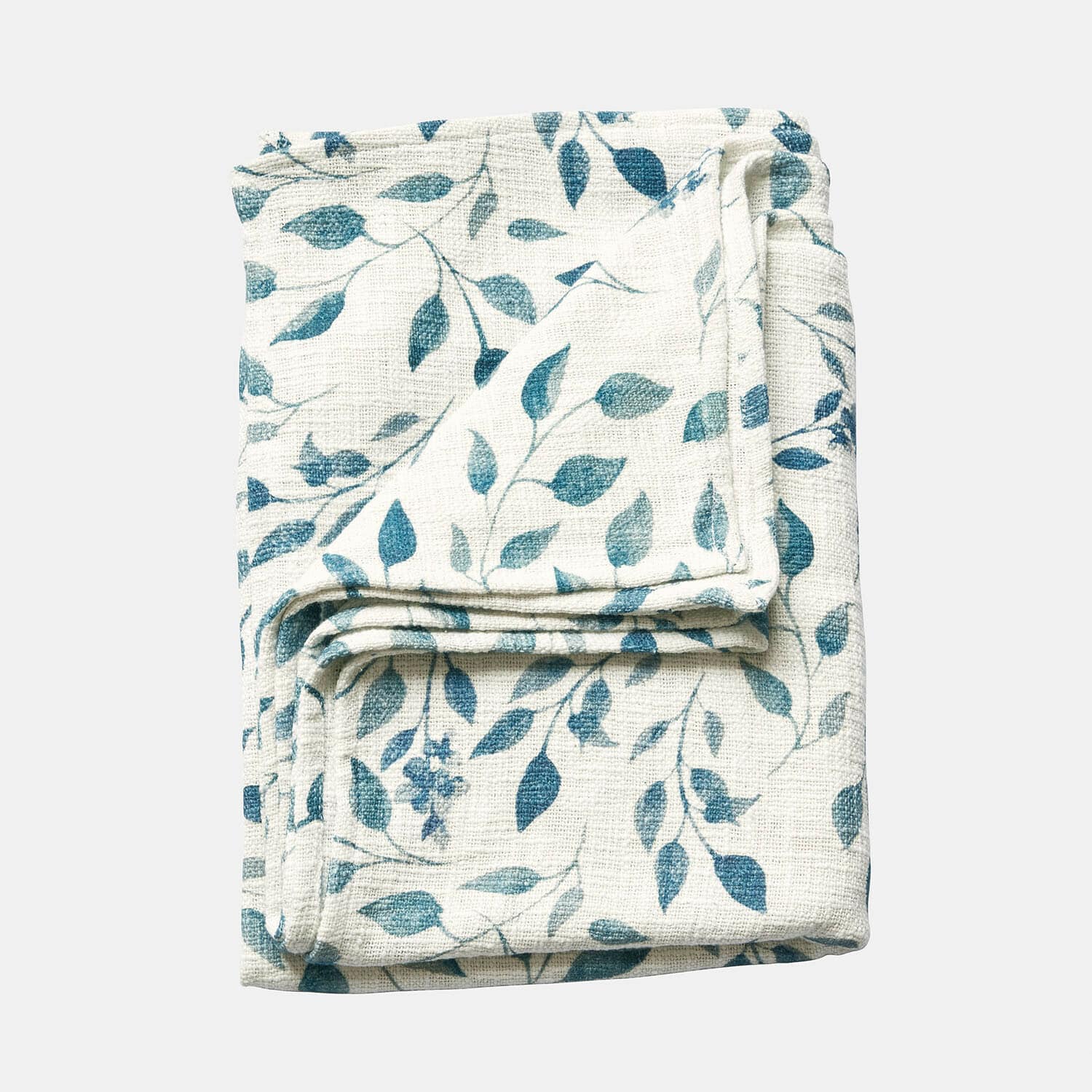 Plaid Ocevara Manta blanca plegada con diseño de hojas azules, tejido suave, accesorio textil decorativo para el hogar
