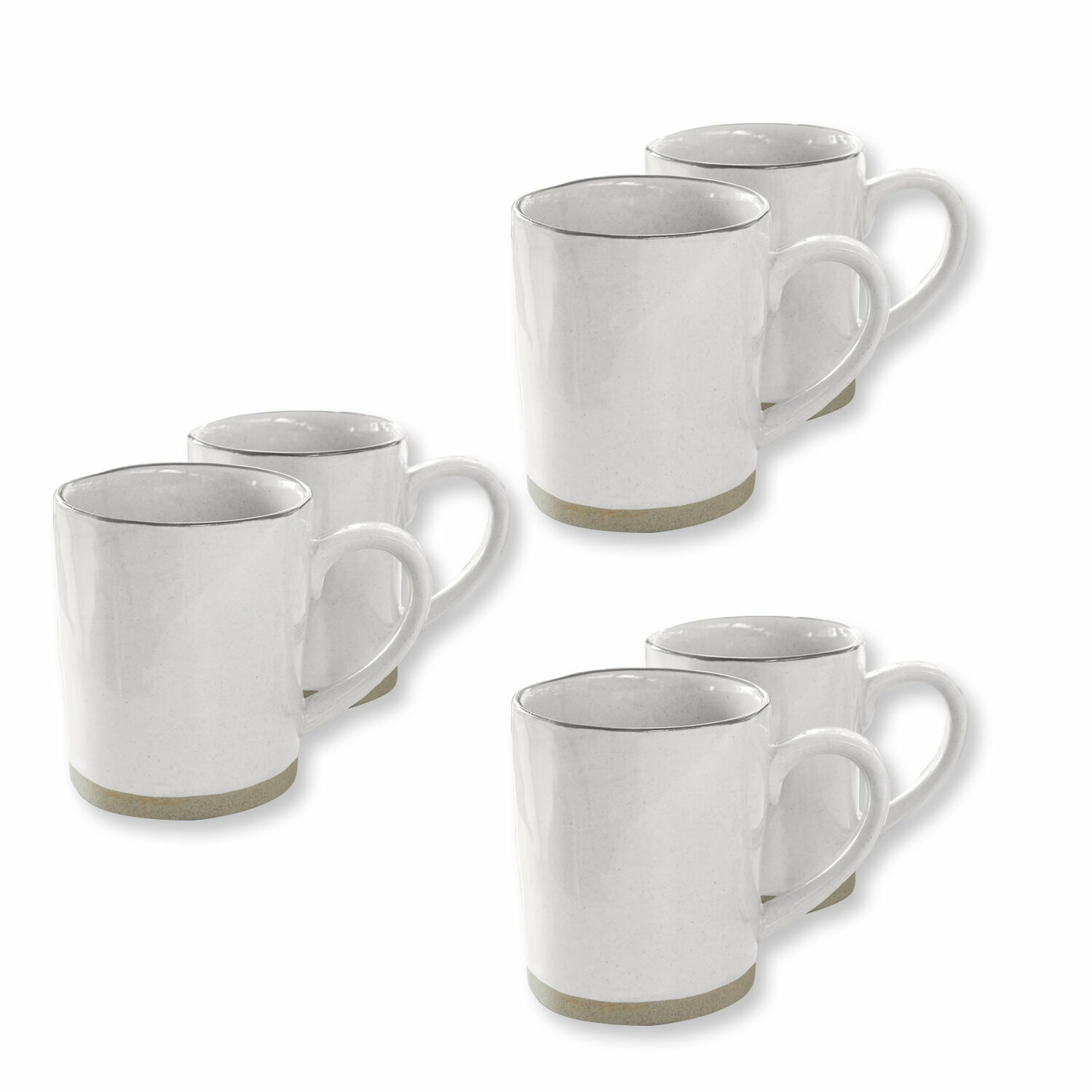 blanco Set de 6 tazas de cerámica blanca Biarritz con borde gris para café y té