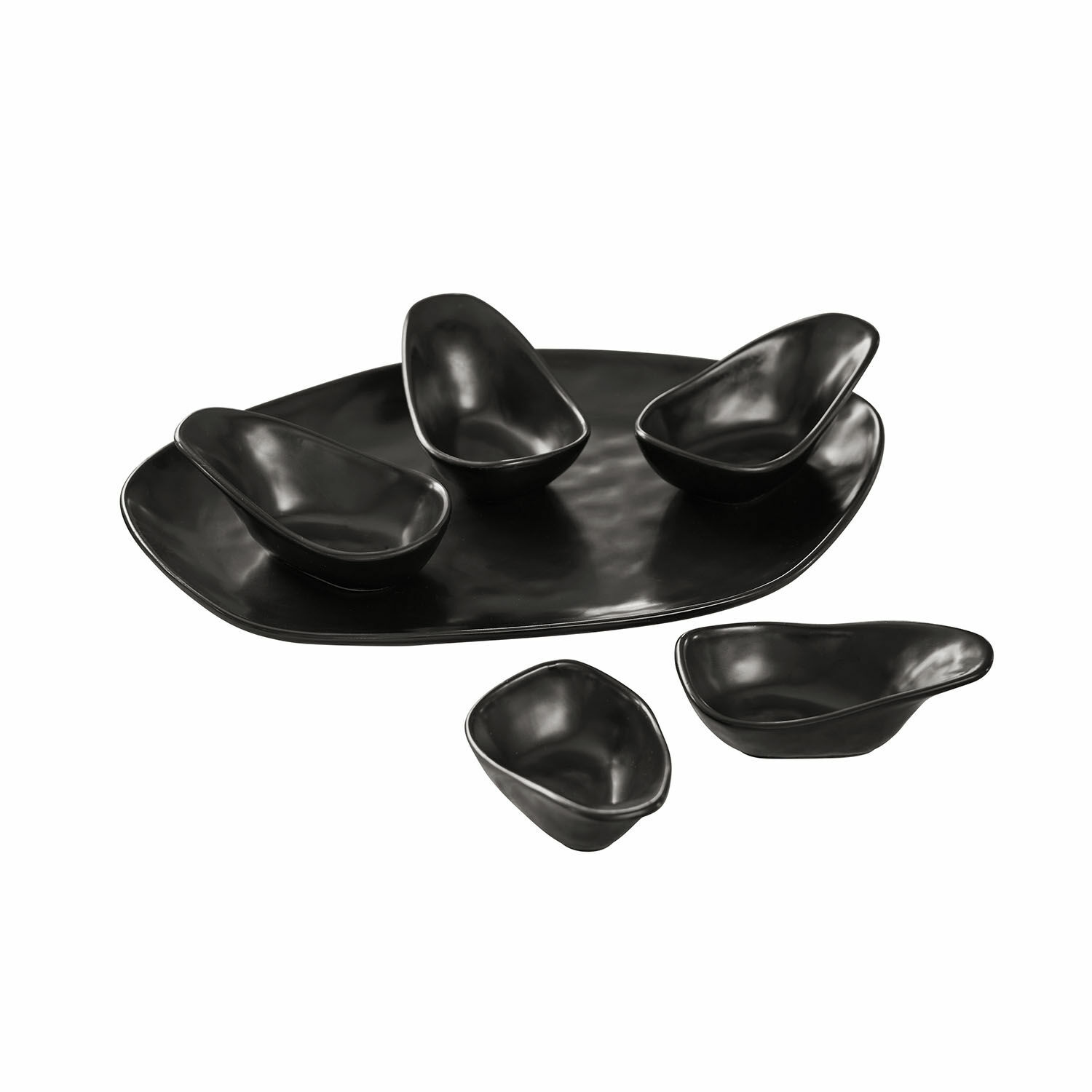 negro Set de 6 cuencos negros de cerámica Biarritz sobre plato grande para aperitivos
